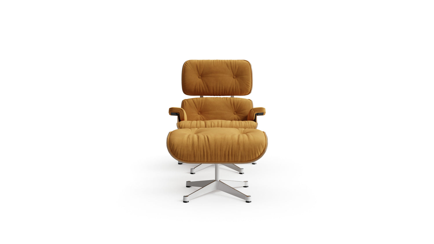 Eames Lounge Chair and Ottoman in the USA and Canada Camel Nubuck White Ash Wood Vitra-Style Base - Front