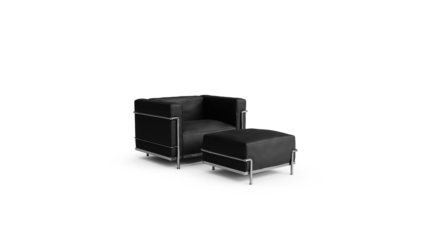 Le Corbusier LC3 Chair and Ottoman with Down Feather Cushions in the USA in Canada. LC3 Fauteuil Grand Confort, Grand Modèle Down Feather - Front Angle