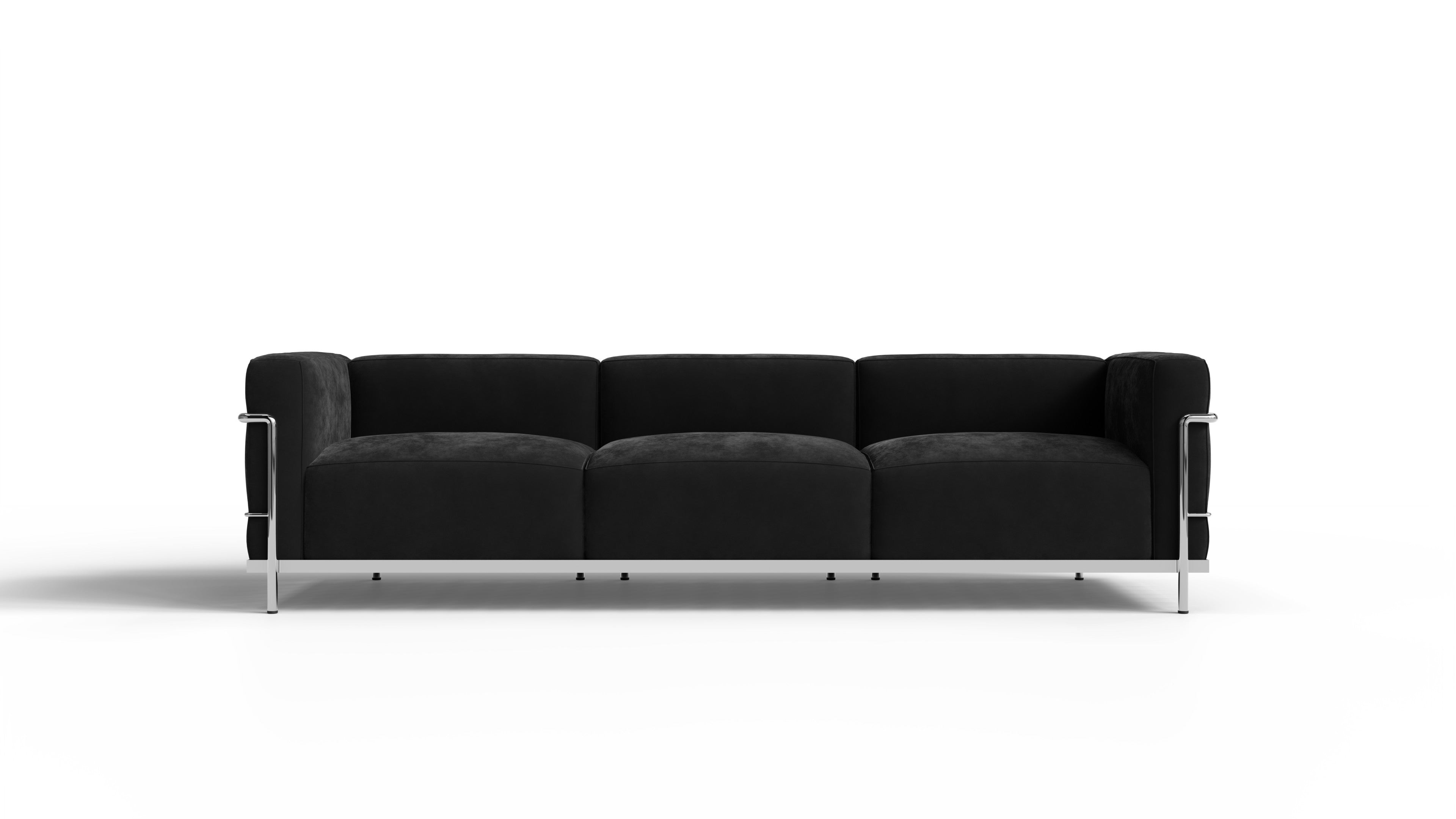 Le Corbusier LC3 Sofa 3-Seater with Black Nubuck. Made with Foam Cushions. On a white background in a photo studio in the USA  - Front Desktop Hero Image