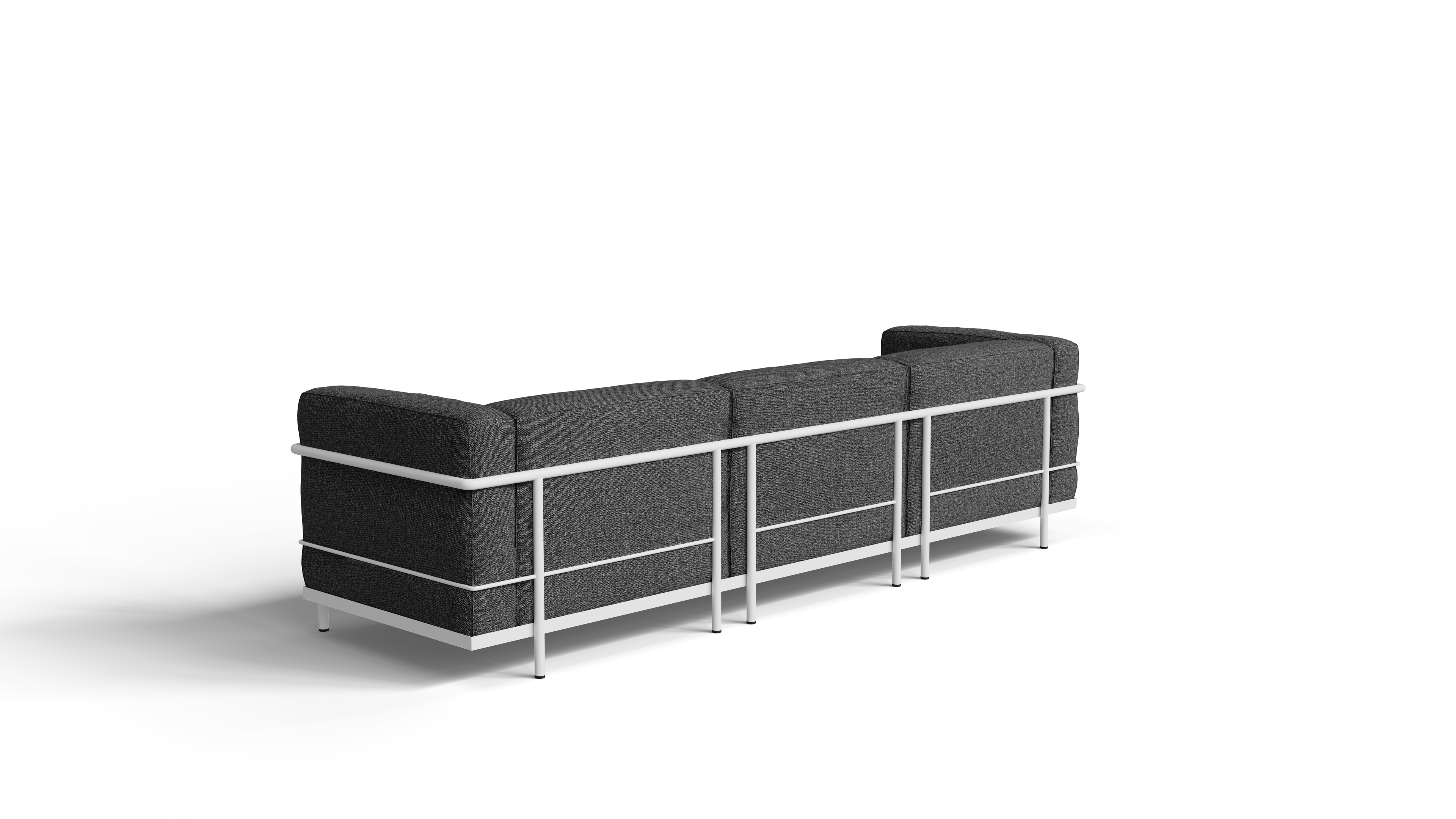 Le Corbusier LC3 Sofa 3-Seater with Gray Fabric. Made with Foam Cushions. On a white background in a photo studio in the USA  - Back Angle