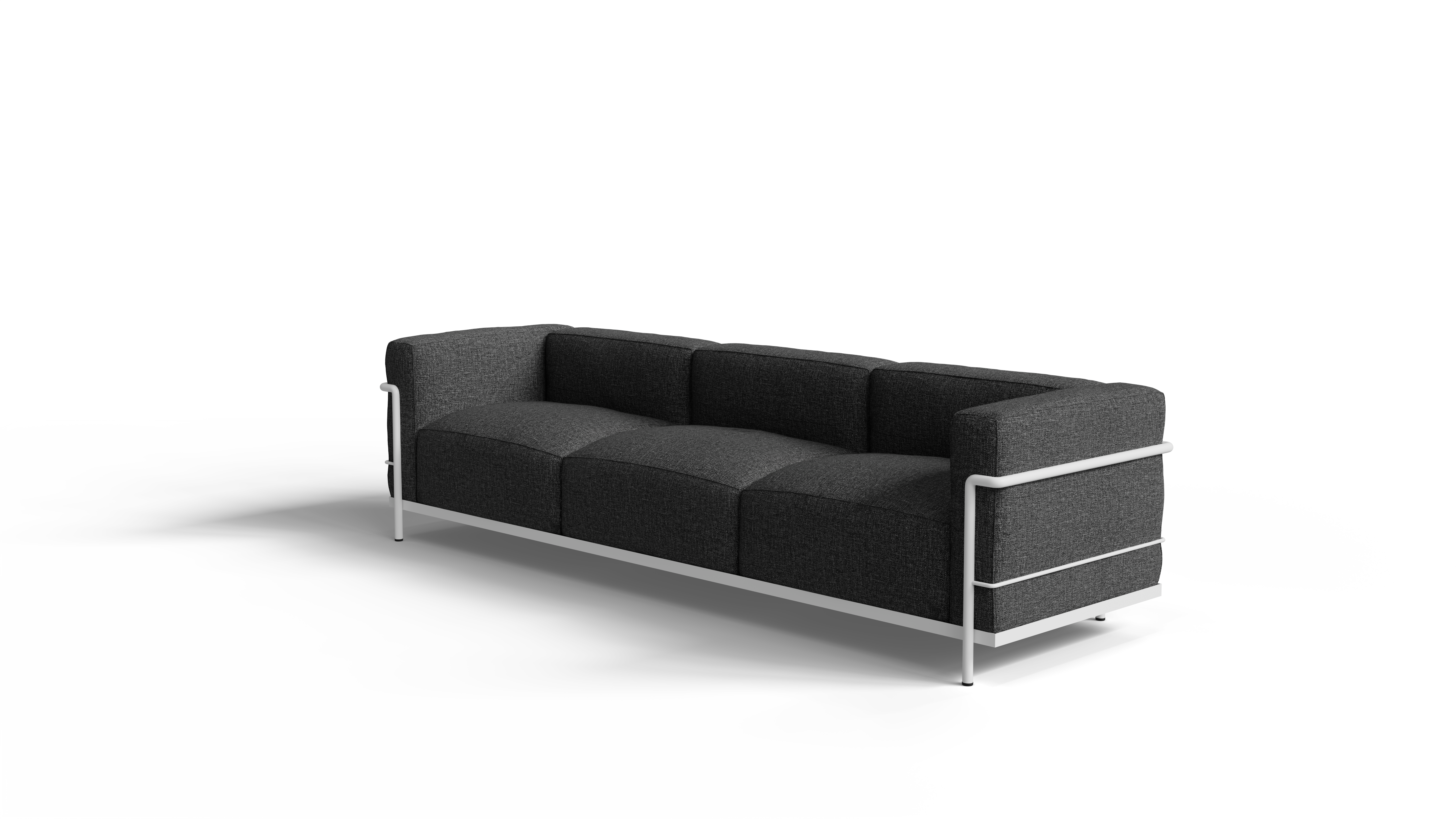 Le Corbusier LC3 Sofa 3-Seater with Gray Fabric. Made with Foam Cushions. On a white background in a photo studio in the USA  - Front Angle