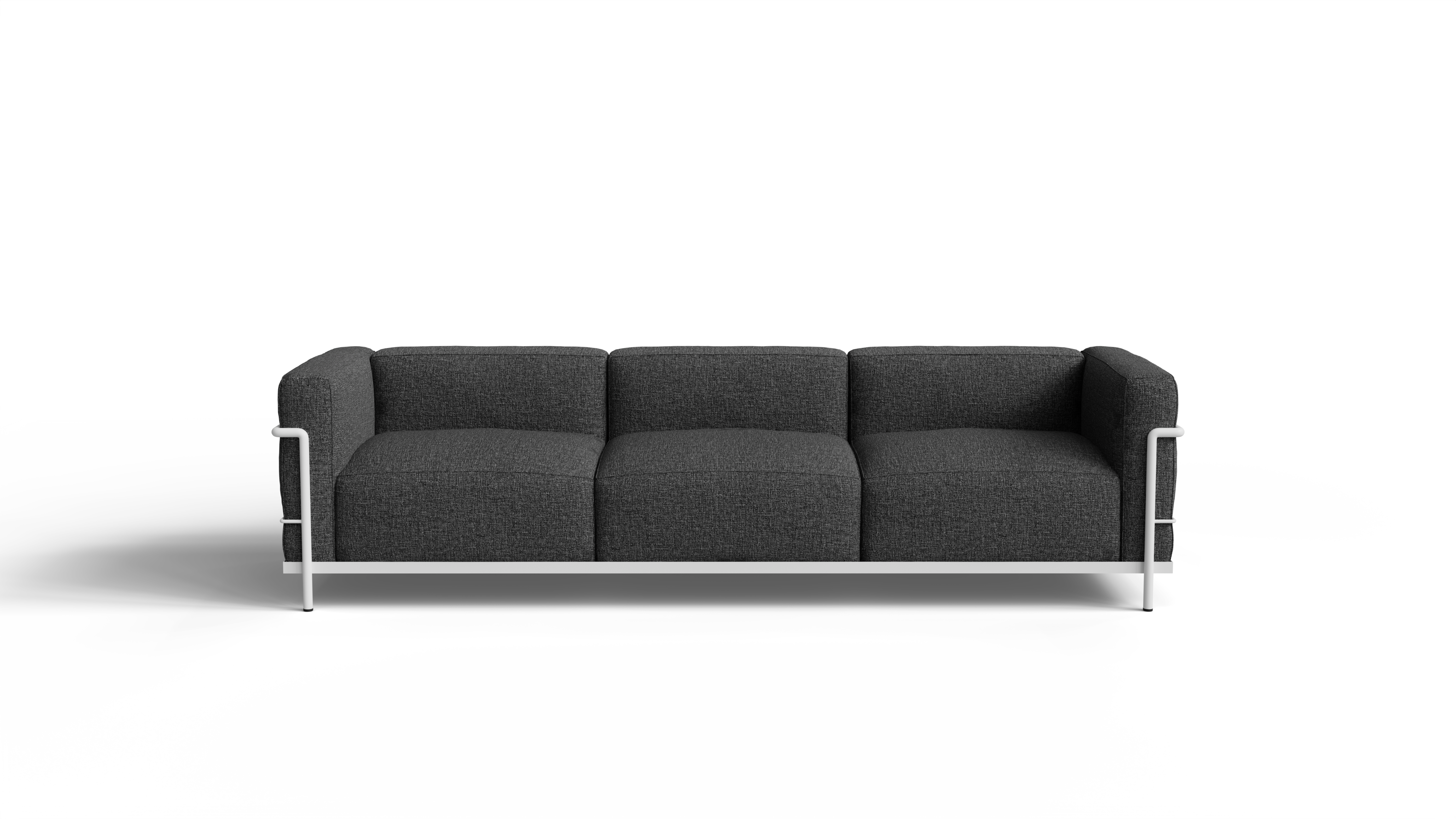 Le Crbusier LC3 Sofa with Gray Fabric. Made with Foam Cushions. On a white background in a photo studio in the USA  - Front