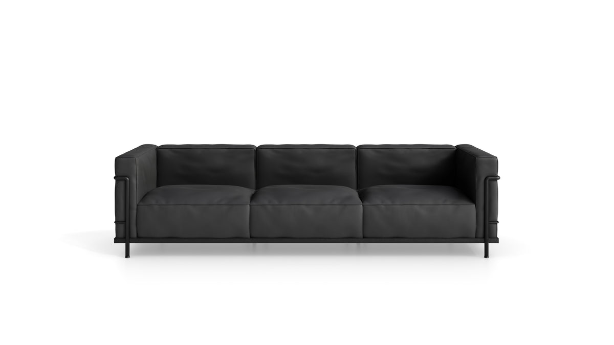 Le Corbusier LC3 Sofa Down Feather in Canada and the USA LC3 Confort Grand Modèle Sofa Three-Seater in Black Leather - Front