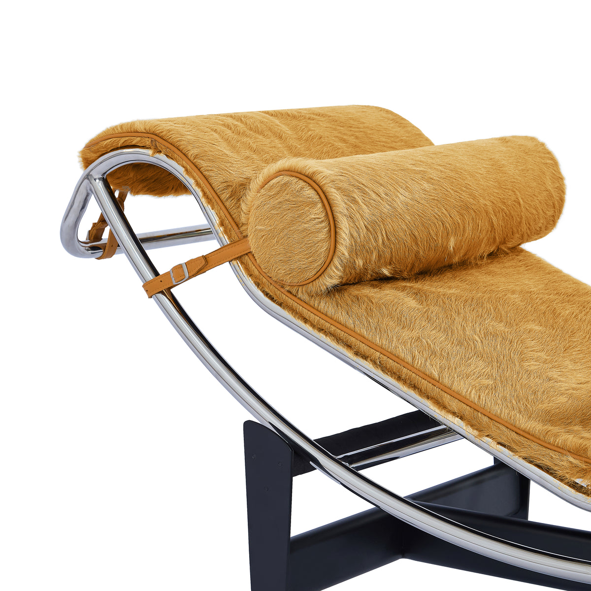 Le Corbusier LC4 Chaise Longue Lounge in Canada and the USA, Gold Haired Hide - Bolster Headrest Detail