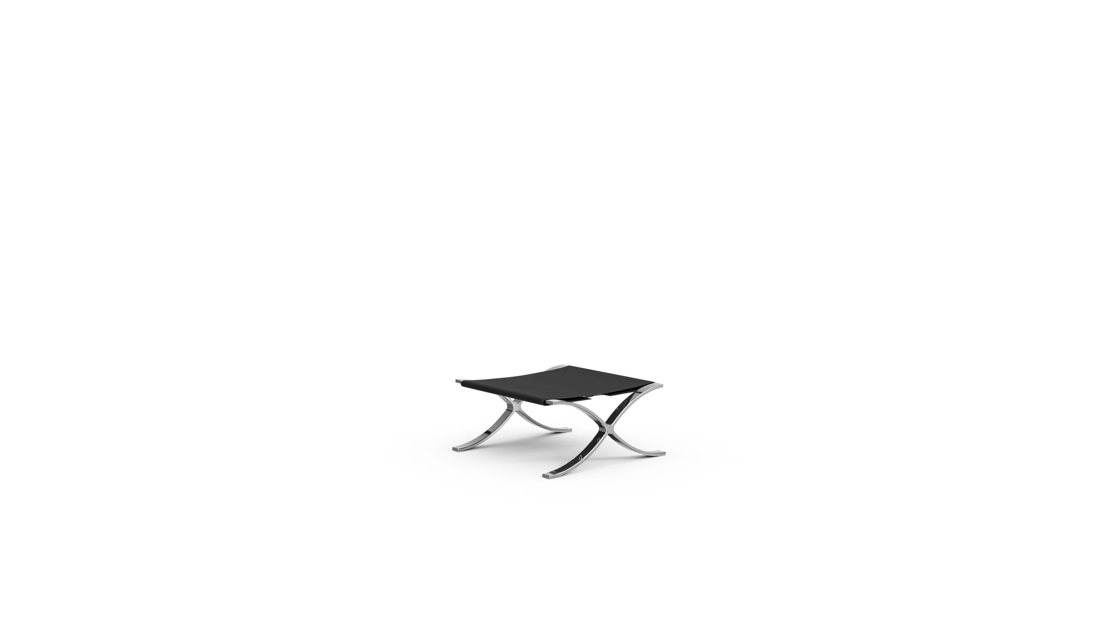 Mies van der Rohe Barcelona Style Stool with Cowhide Sling in the USA and Canada - Front Angle 2