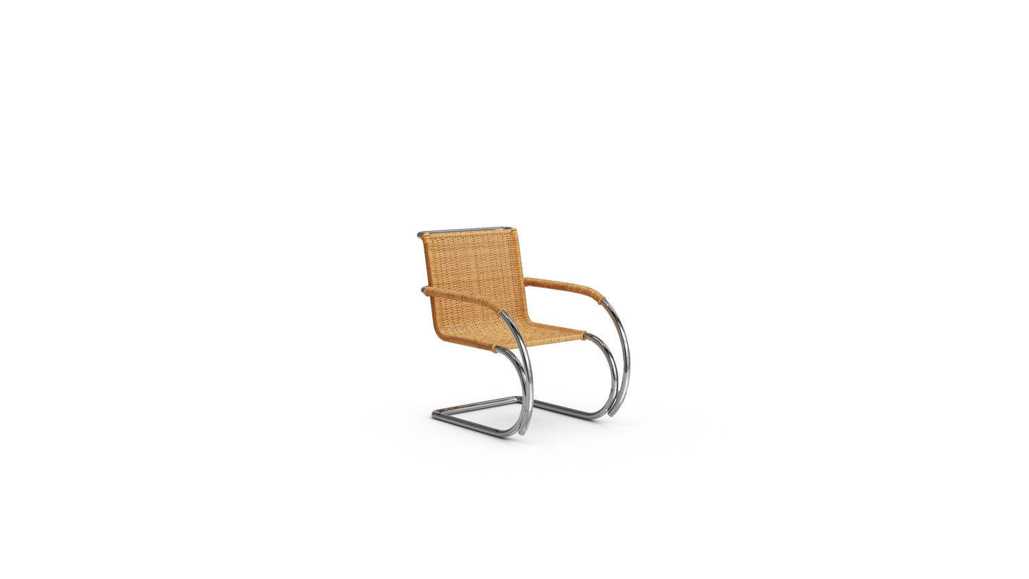 Mies van der Rohe MR Chair with Arms in Canada and the USA MR Armchair Rattan - Front Angle