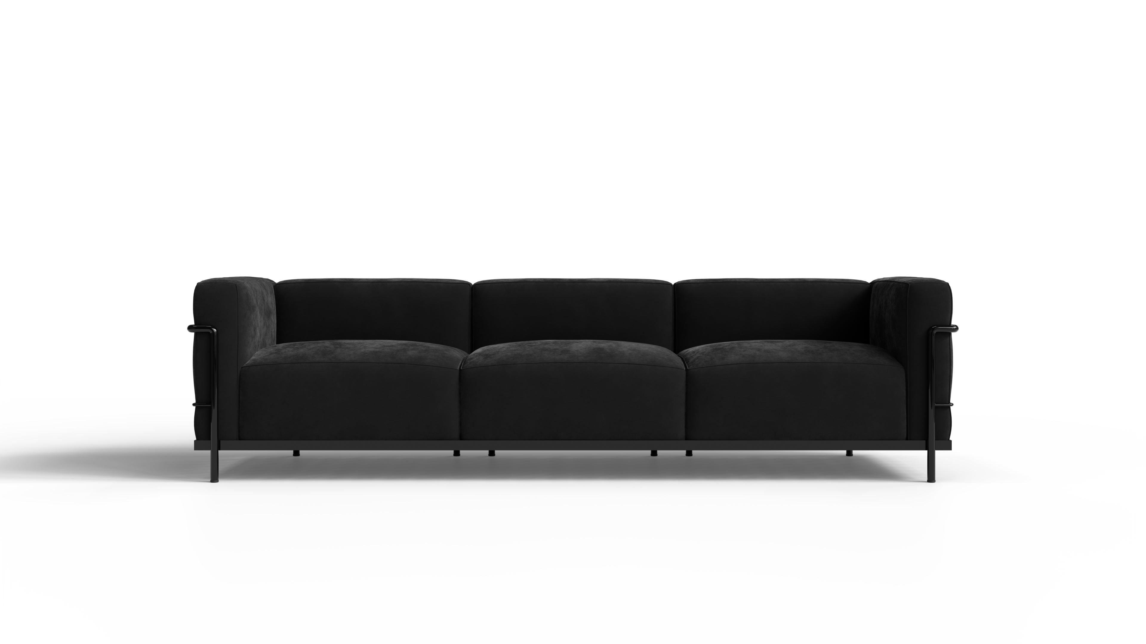 Le Corbusier LC3 Sofa in Canada and the USA LC3 Confort Grand Modele Sofa Three-Seater - Black Nubuck, Black Glossy Frame - Front
