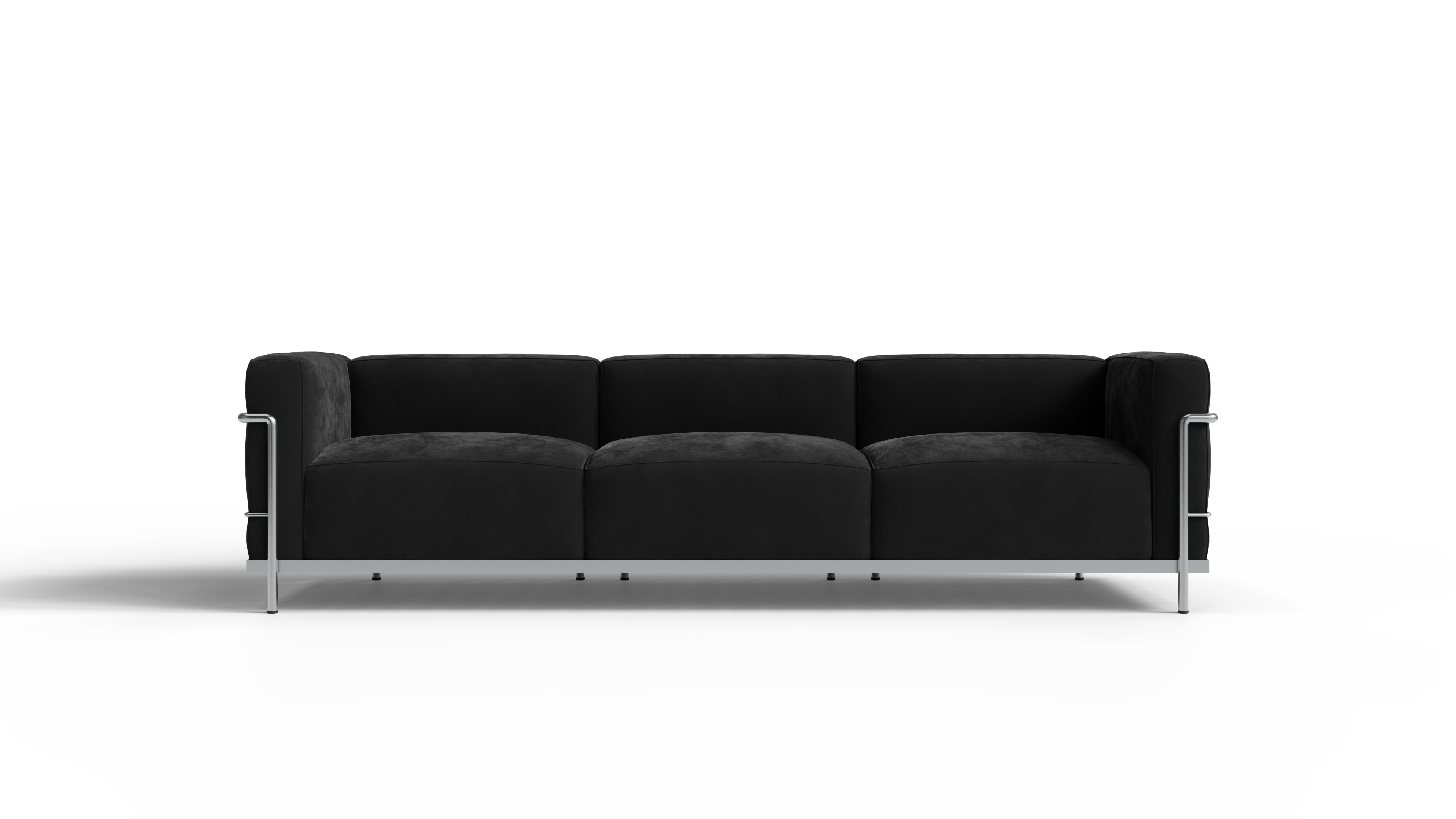 Le Corbusier LC3 Sofa in Canada and the USA LC3 Confort Grand Modele Sofa Three-Seater - Black Nubuck, Matte Chrome Frame - Front