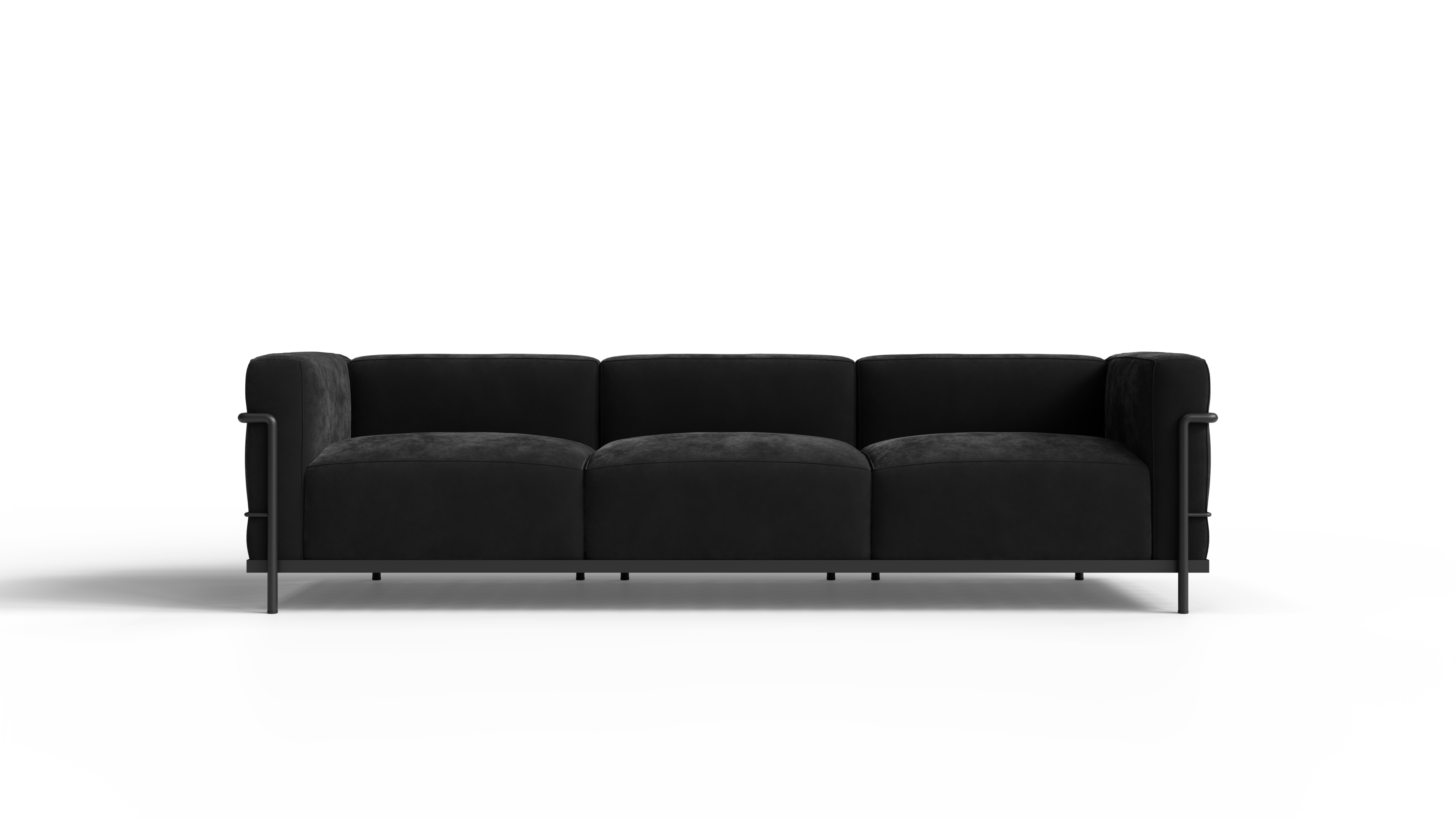 Le Corbusier LC3 Sofa in Canada and the USA LC3 Confort Grand Modele Sofa Three-Seater - Black Nubuck, Gray Powder-Coated Frame - Front