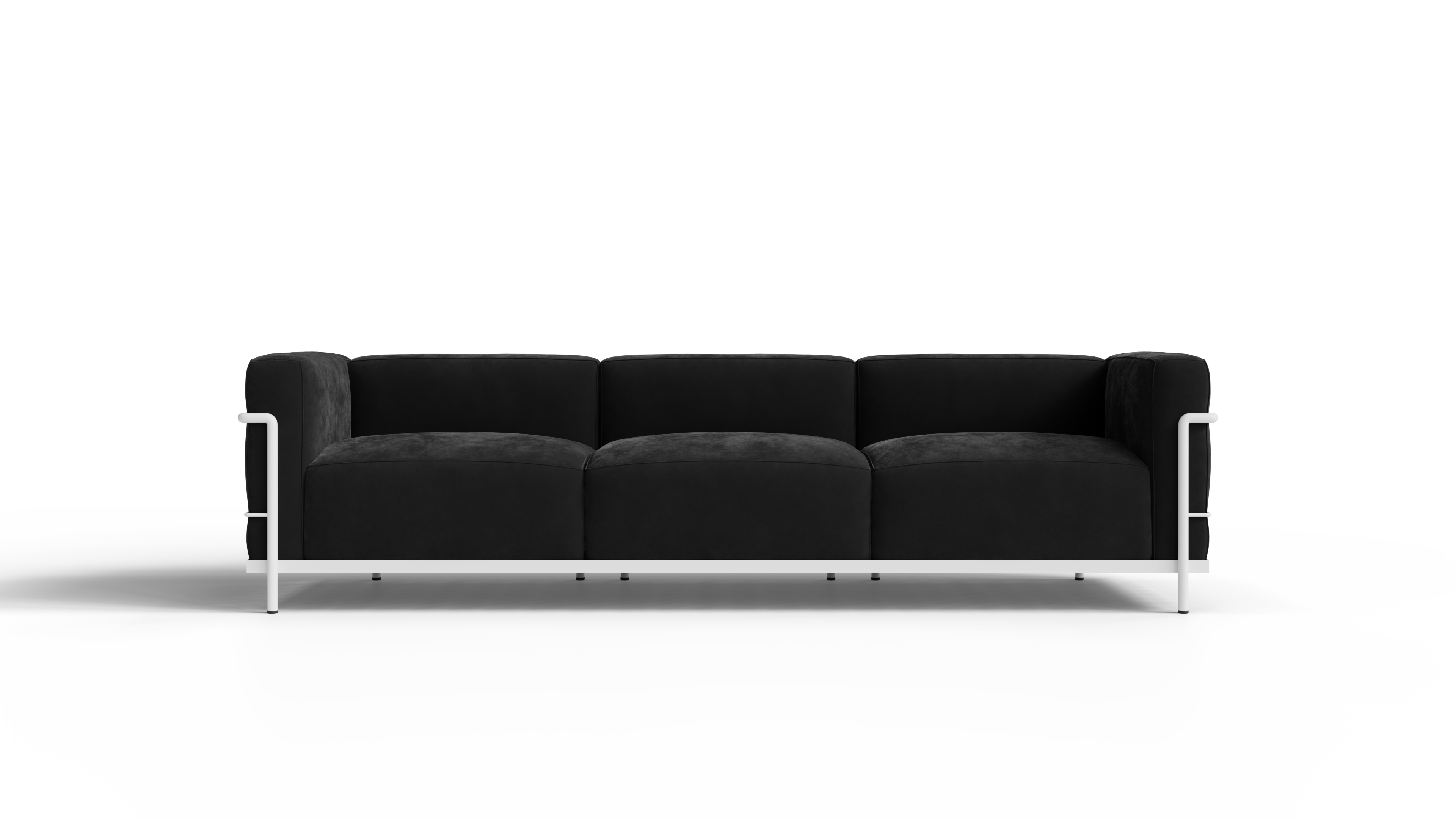 Le Corbusier LC3 Sofa in Canada and the USA LC3 Confort Grand Modele Sofa Three-Seater - Black Nubuck, White Powder-Coated Frame - Front