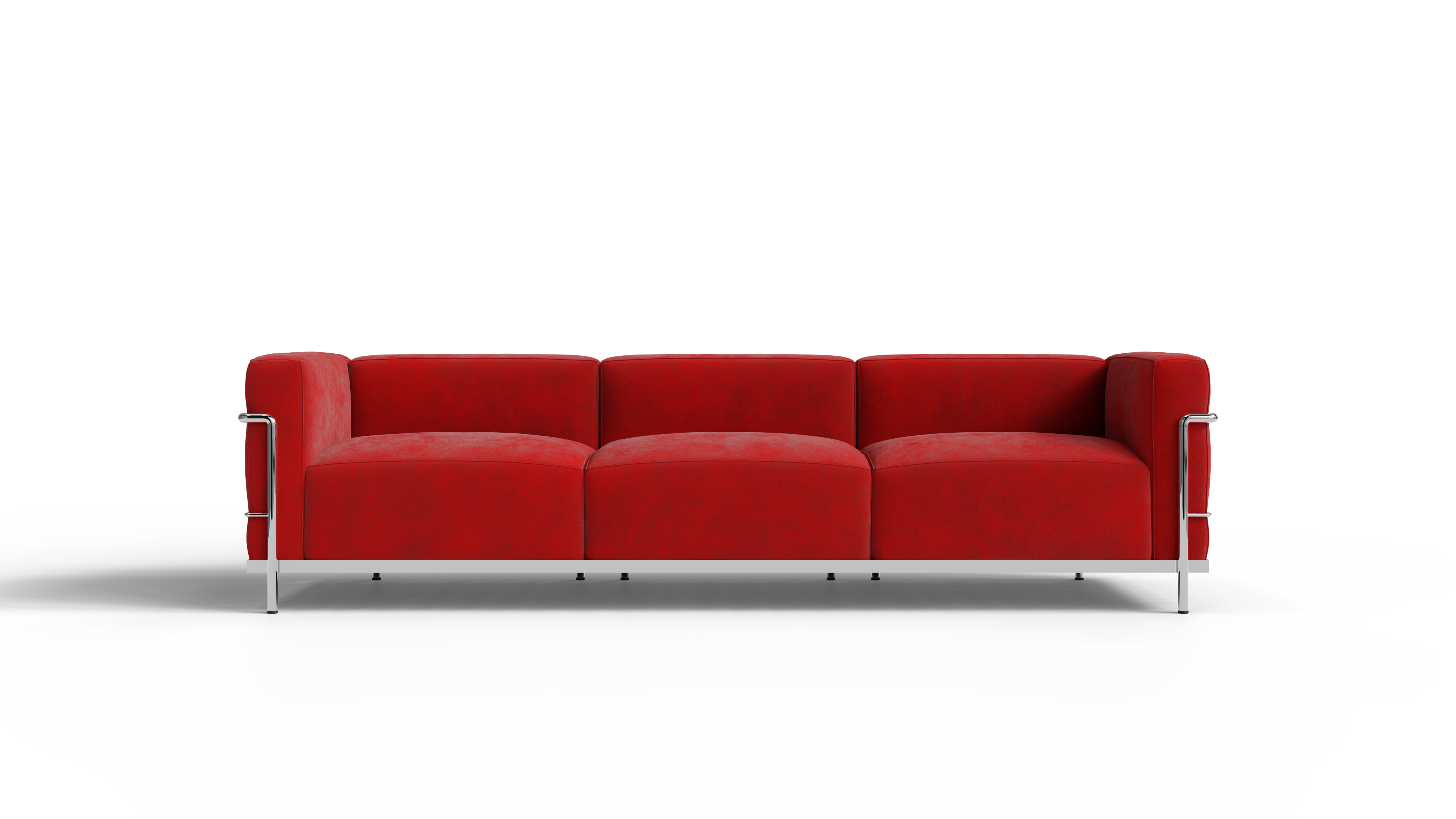 Le Corbusier LC3 Sofa in Canada and the USA LC3 Confort Grand Modele Sofa Three-Seater - Red Nubuck, Mirror Chrome Frame - Front