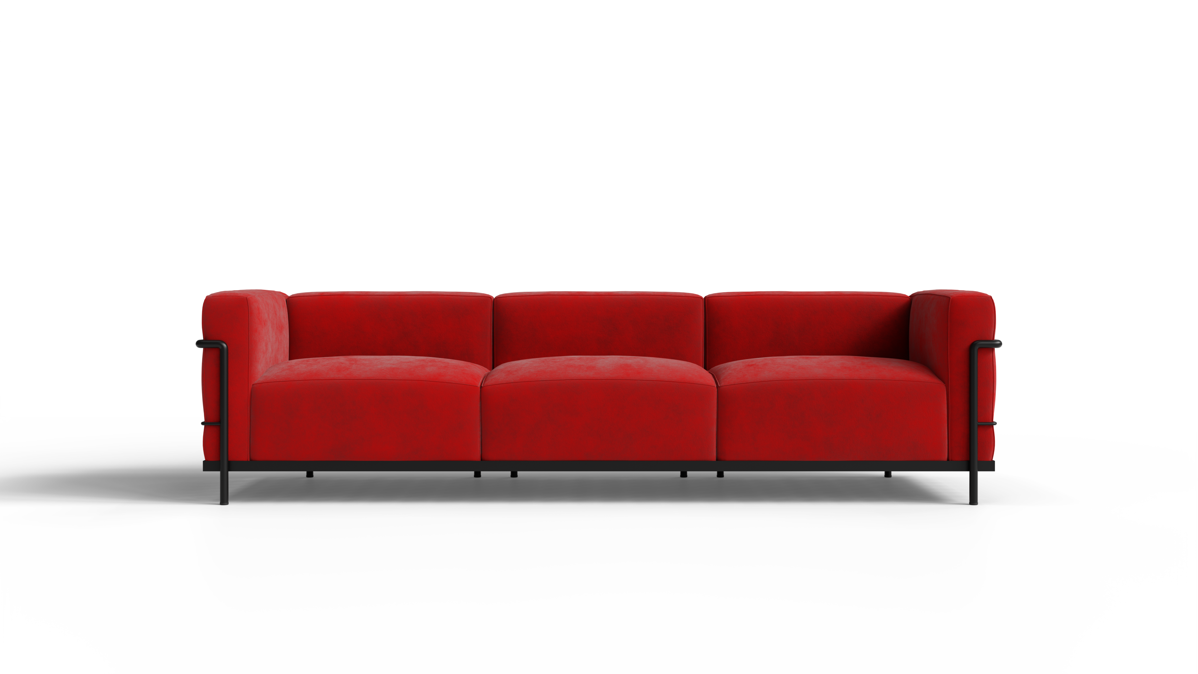 Le Corbusier LC3 Sofa in Canada and the USA LC3 Confort Grand Modele Sofa Three-Seater - Red Nubuck, Black Powder-Coated Frame - Front