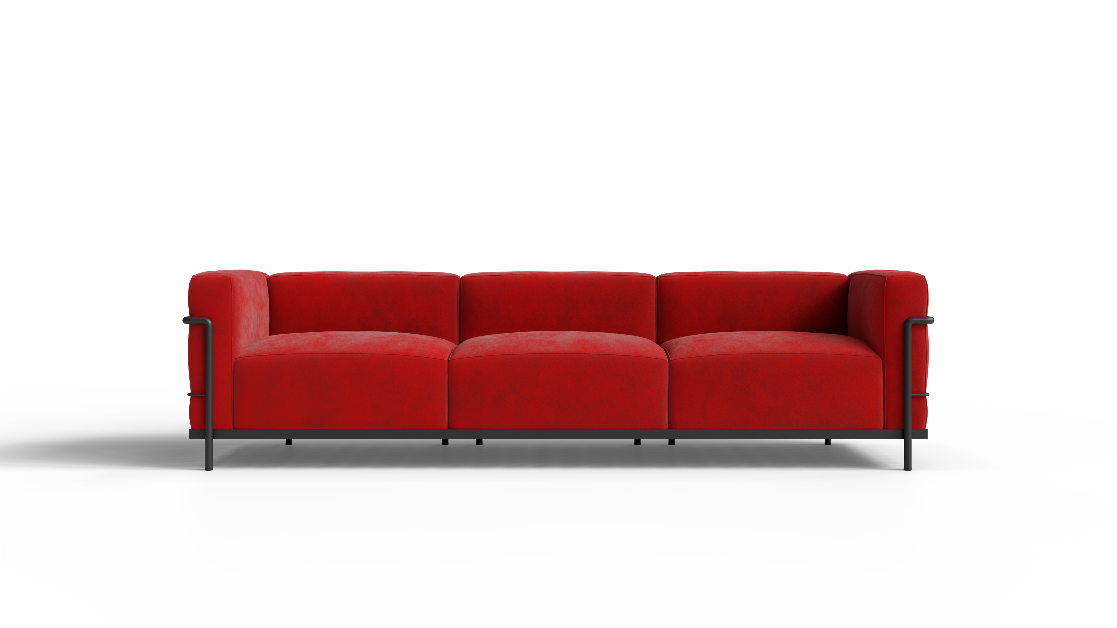 Le Corbusier LC3 Sofa in Canada and the USA LC3 Confort Grand Modele Sofa Three-Seater - Red Nubuck, Gray Powder-Coated Frame - Front