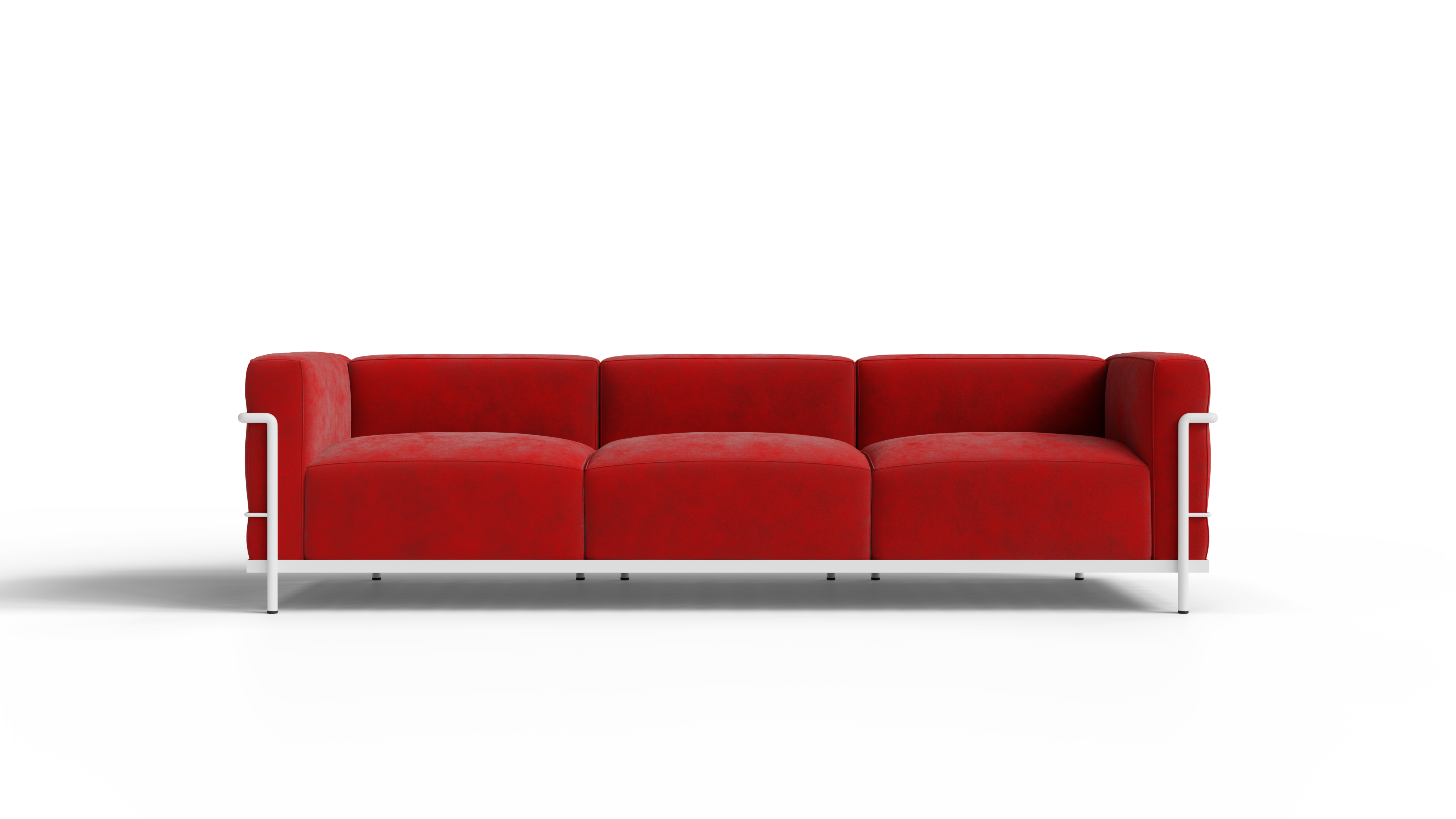 Le Corbusier LC3 Sofa in Canada and the USA LC3 Confort Grand Modele Sofa Three-Seater - Red Nubuck, White Powder-Coated Frame - Front