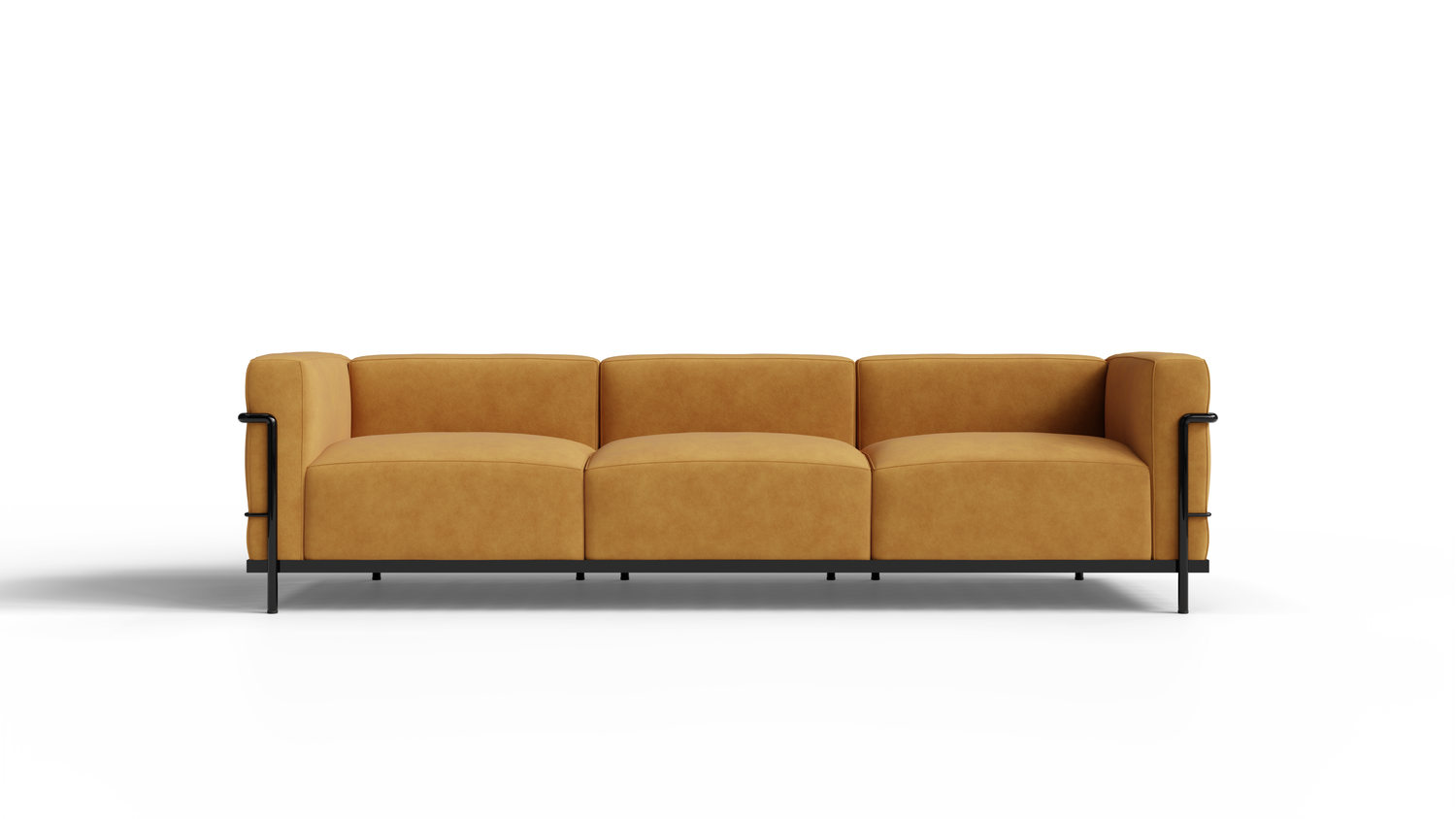 Le Corbusier LC3 Sofa in Canada and the USA LC3 Confort Grand Modele Sofa Three-Seater - Tan Nubuck, Black Glossy Frame - Front