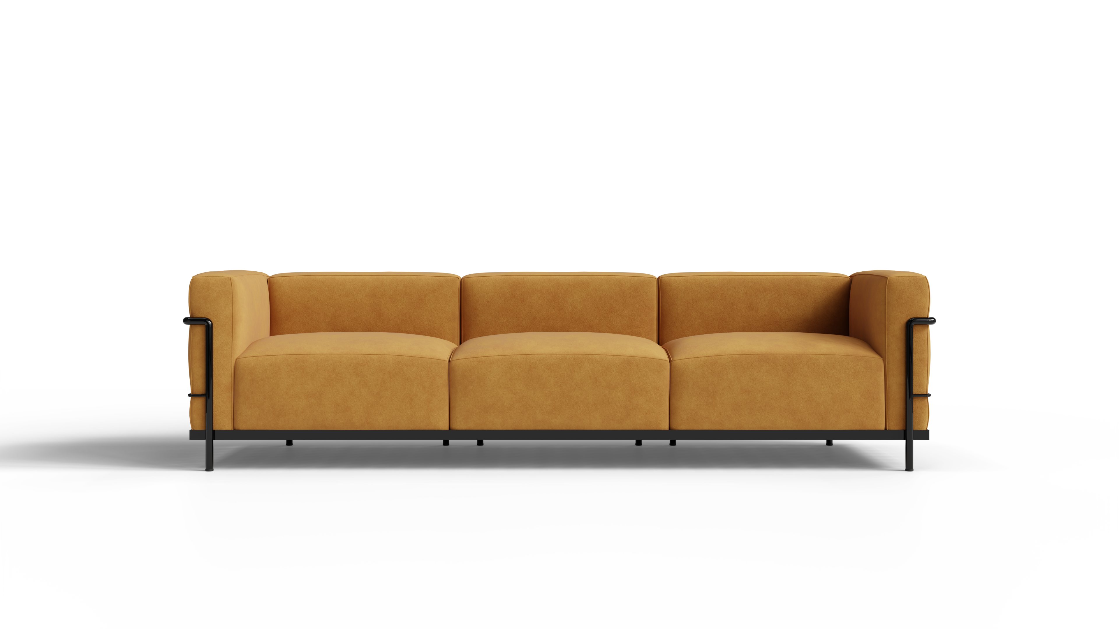Le Corbusier LC3 Sofa in Canada and the USA LC3 Confort Grand Modele Sofa Three-Seater - Tan Nubuck, Black Glossy Frame - Front
