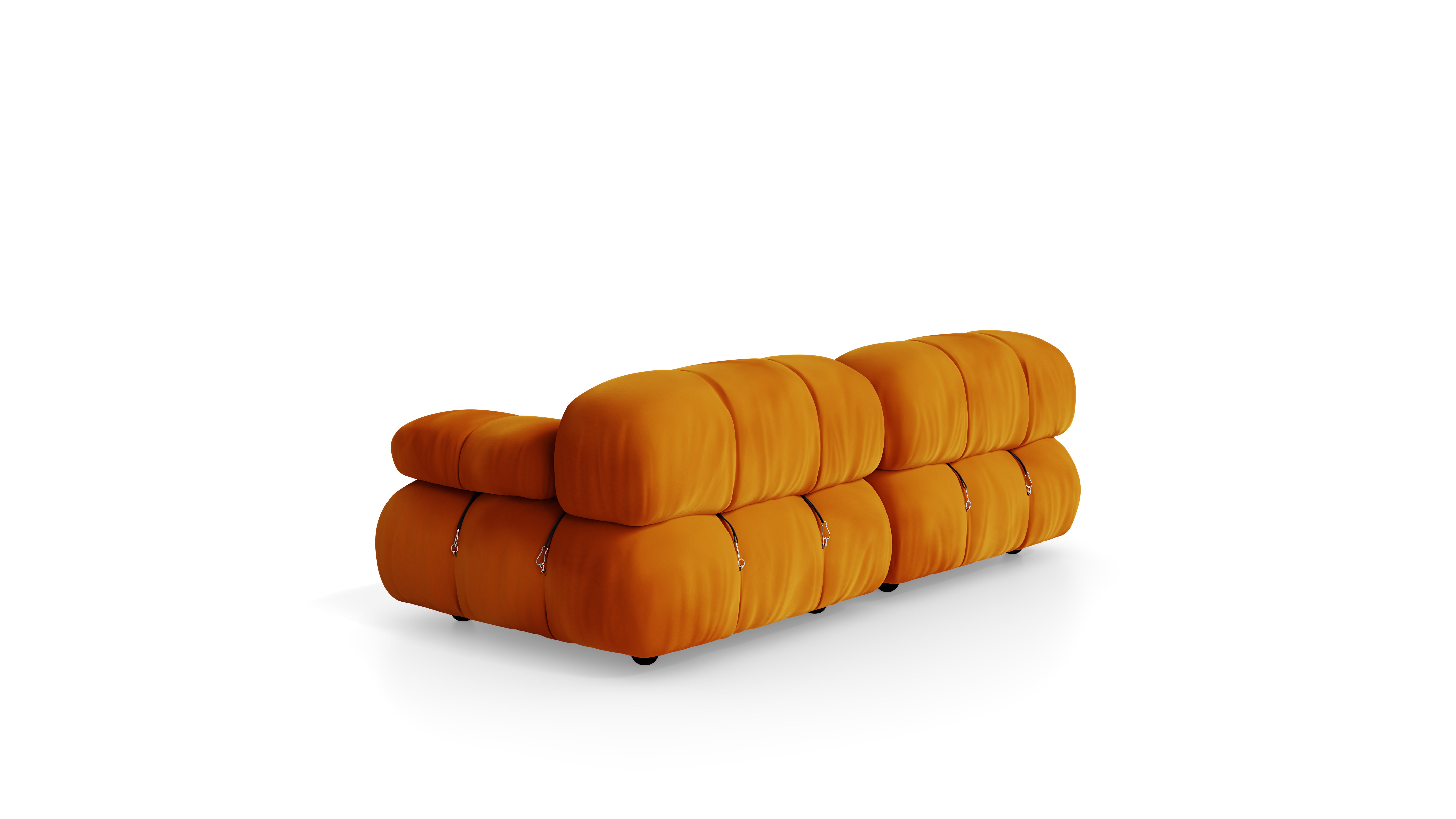 Golden Ochre Velvet Mario Bellini Camaleonda 2-Seater Sofa reproduction, Caméléonde Sofa: Two-Seater Short Arms by Archetype Forms, in the USA and Canada - Back Angle