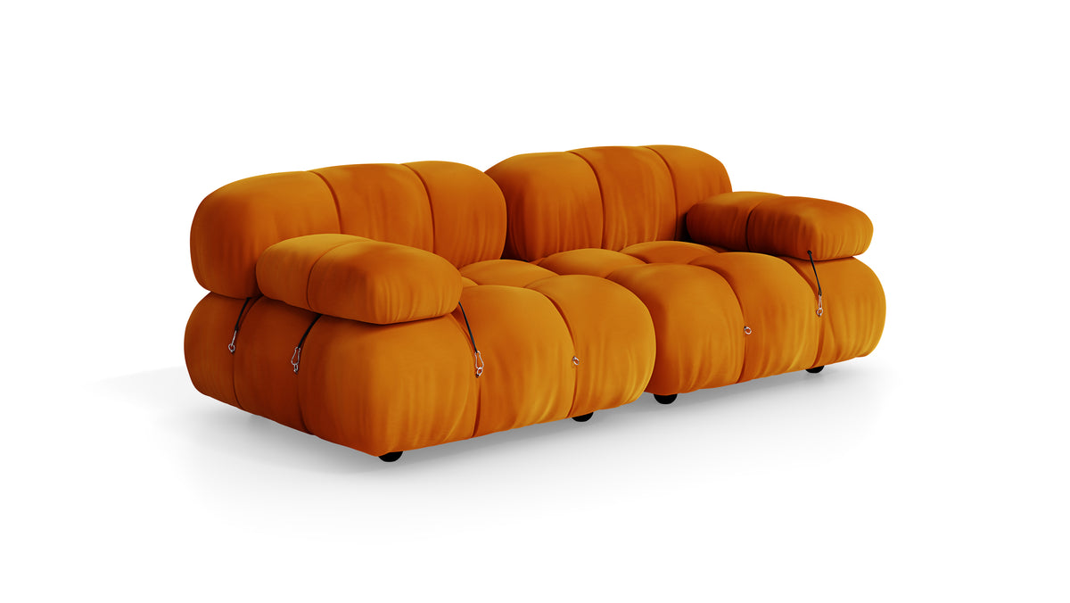 Golden Ochre Velvet Mario Bellini Camaleonda 2-Seater Sofa reproduction, Caméléonde Sofa: Two-Seater Short Arms by Archetype Forms, in the USA and Canada - Hero