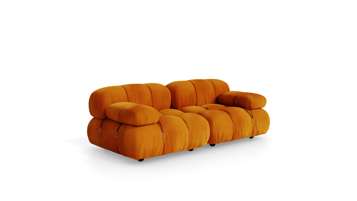 Golden Ochre Velvet Mario Bellini Camaleonda 2-Seater Sofa reproduction, Caméléonde Sofa: Two-Seater Short Arms by Archetype Forms, in the USA and Canada - Front Angle 2