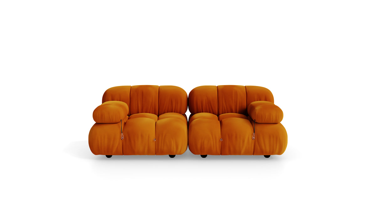 Golden Ochre Velvet Mario Bellini Camaleonda 2-Seater Sofa reproduction, Caméléonde Sofa: Two-Seater Short Arms by Archetype Forms, in the USA and Canada - Front