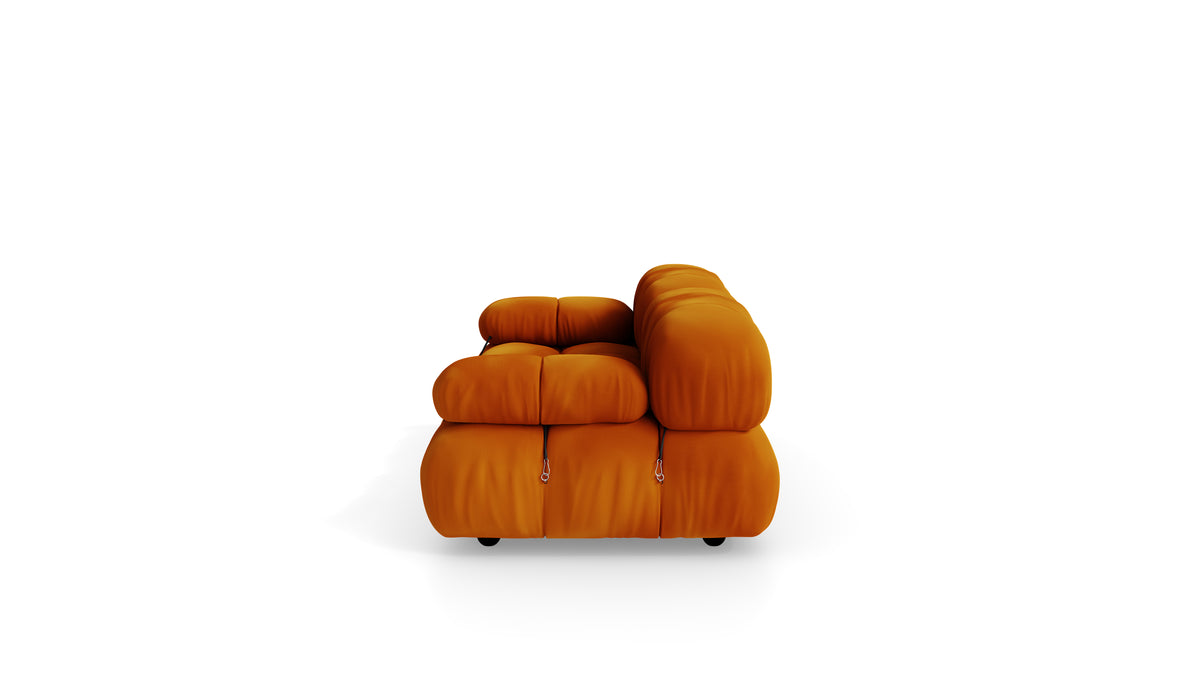 Golden Ochre Velvet Mario Bellini Camaleonda 2-Seater Sofa reproduction, Caméléonde Sofa: Two-Seater Short Arms by Archetype Forms, in the USA and Canada - Side