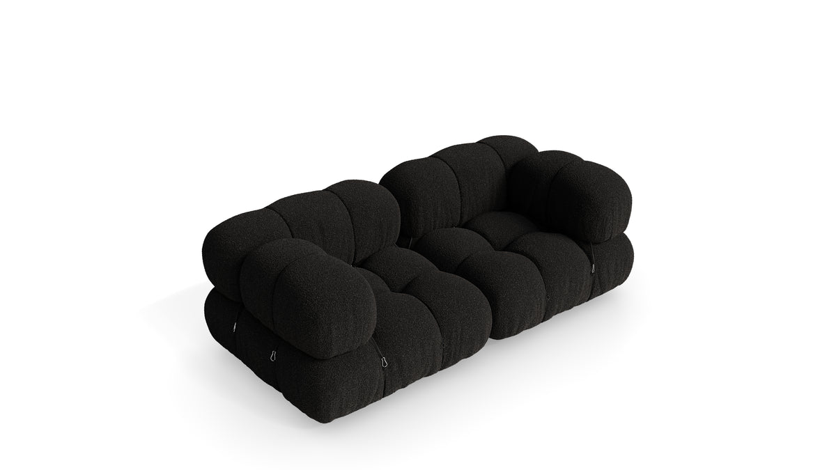 Midnight Black Boucle Mario Bellini Camaleonda 2-Seater Sofa reproduction, Caméléonde Sofa: Two-Seater by Archetype Forms, in the USA and Canada - Elevated Front Angle 2