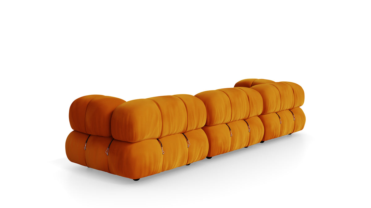 Golden Ochre Velvet Mario Bellini Camaleonda 3-Seater Sofa reproduction, Caméléonde Sofa: Three-Seater by Archetype Forms, in the USA and Canada - Back Angle