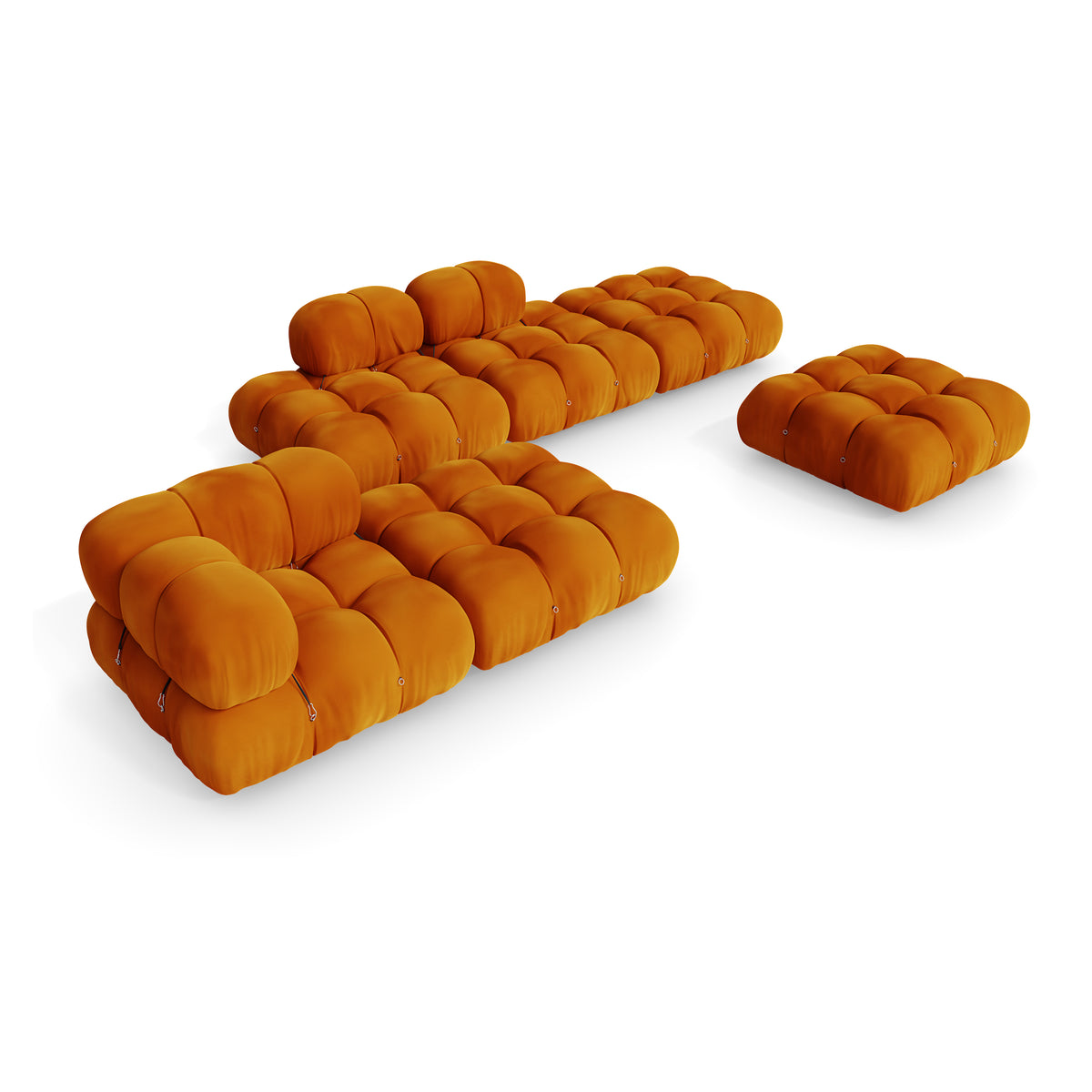 Capitonné tufted modules of the Golden Ochre Velvet Mario Bellini Camaleonda Sofa reproduction, Caméléonde by Archetype Forms, in the USA and Canada