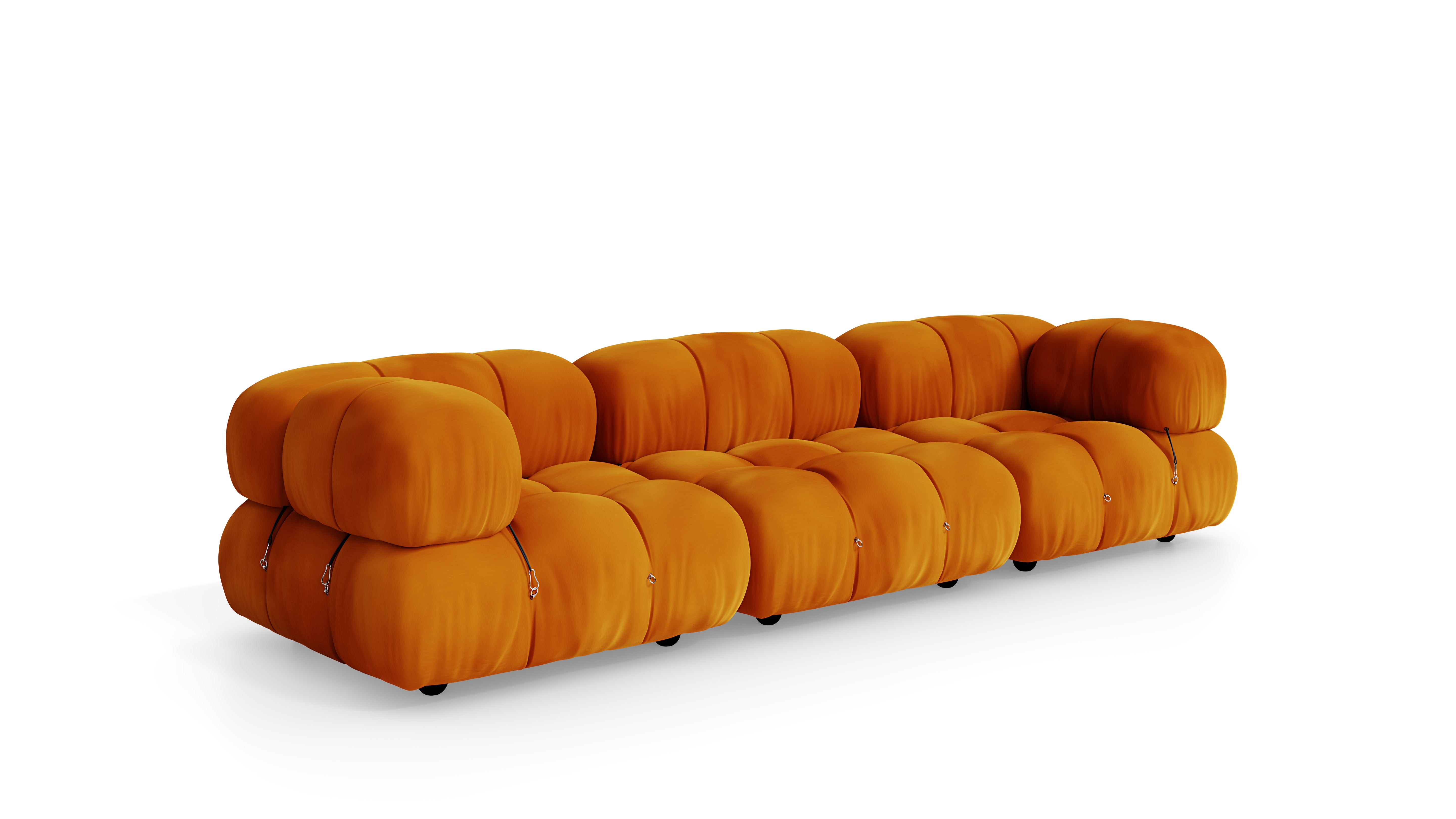 Golden Ochre Velvet Mario Bellini Camaleonda 3-Seater Sofa reproduction, Caméléonde Sofa: Three-Seater by Archetype Forms, in the USA and Canada - Front Angle 2