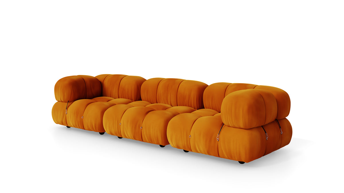 Golden Ochre Velvet Mario Bellini Camaleonda 3-Seater Sofa reproduction, Caméléonde Sofa: Three-Seater by Archetype Forms, in the USA and Canada - Front Angle