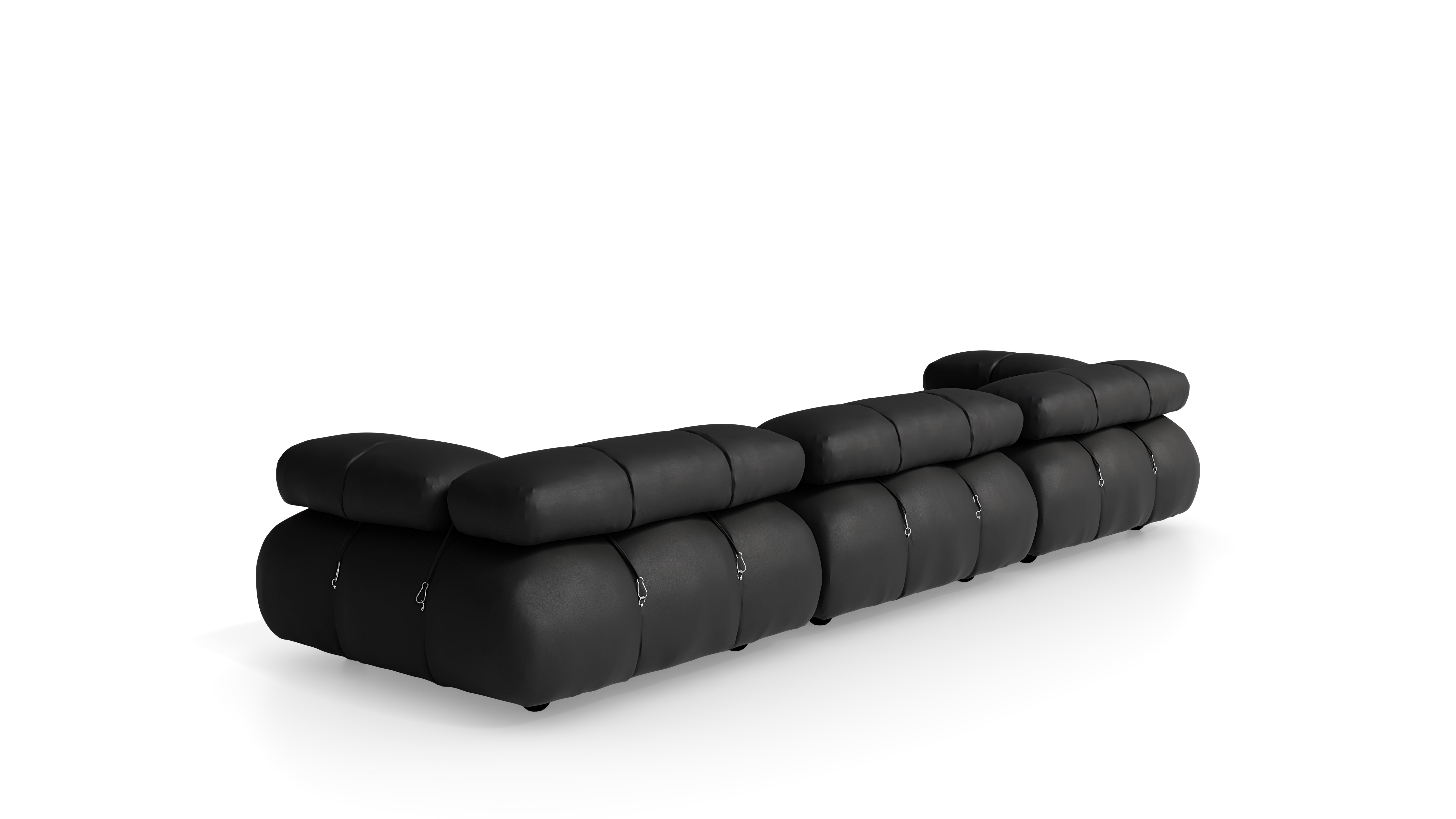 Black Leather Mario Bellini Camaleonda 3-Seater Sofa reproduction, Caméléonde Sofa: Three-Seater Low Back by Archetype Forms, in the USA and Canada - Back Angle