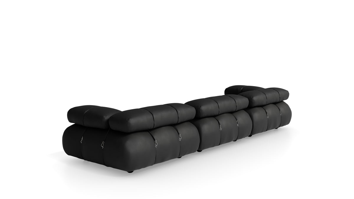 Black Leather Mario Bellini Camaleonda 3-Seater Sofa reproduction, Caméléonde Sofa: Three-Seater Low Back by Archetype Forms, in the USA and Canada - Back Angle