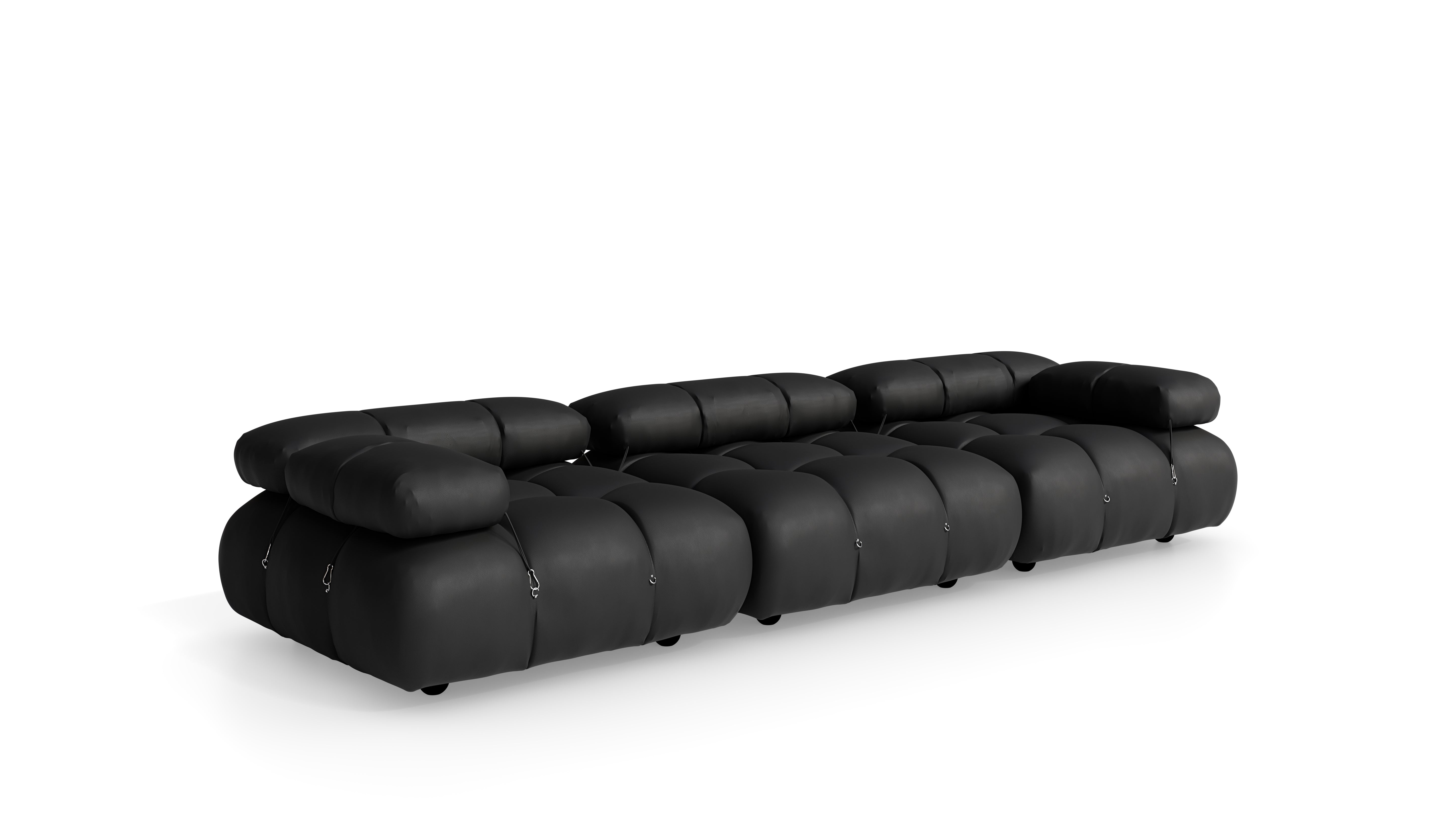 Black Leather Mario Bellini Camaleonda 3-Seater Sofa reproduction, Caméléonde Sofa: Three-Seater Low Back by Archetype Forms, in the USA and Canada - Front Angle 2