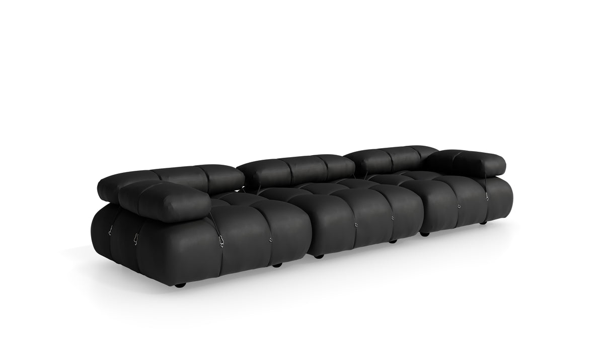 Black Leather Mario Bellini Camaleonda 3-Seater Sofa reproduction, Caméléonde Sofa: Three-Seater Low Back by Archetype Forms, in the USA and Canada - Front Angle 2