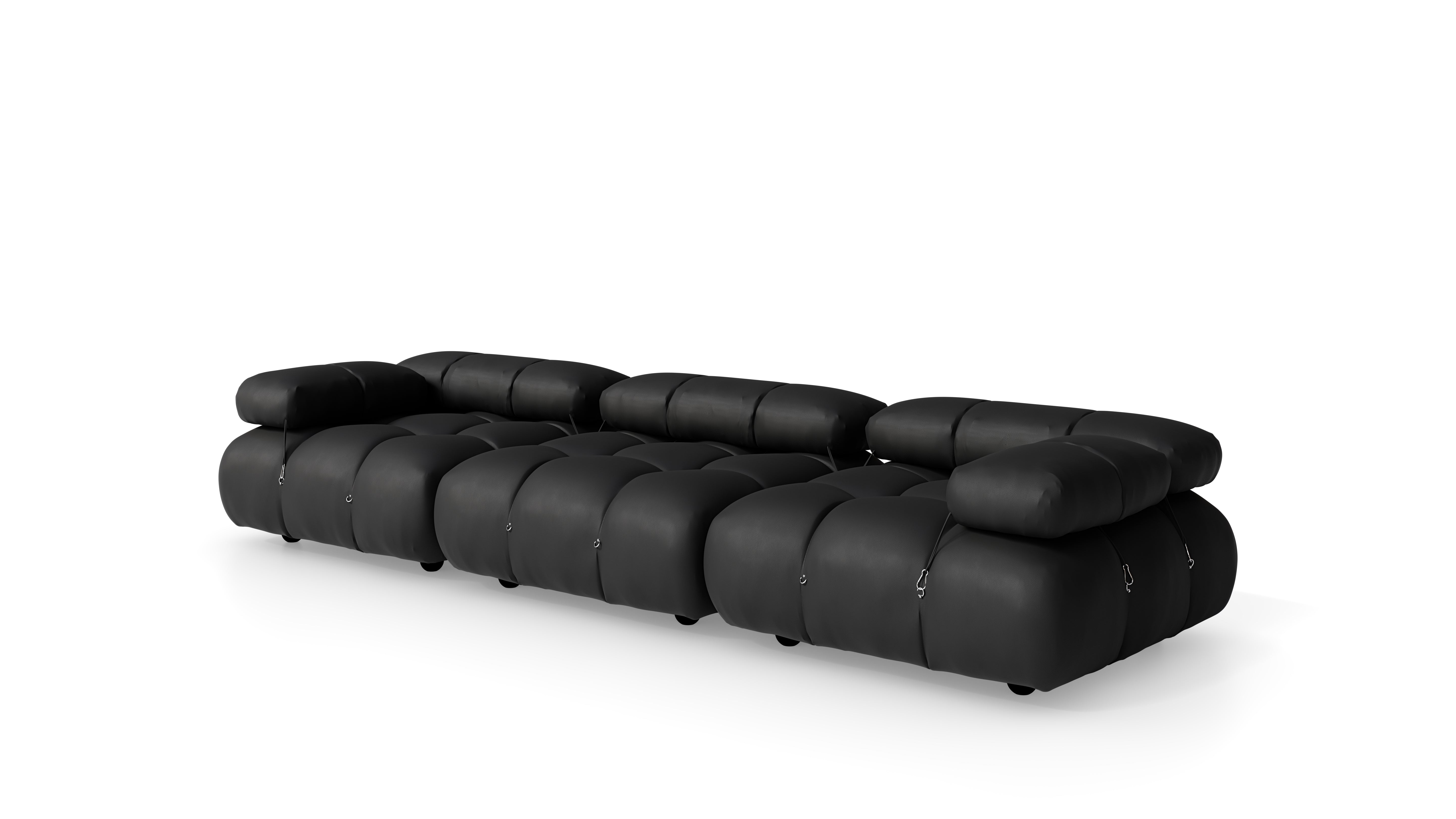 Black Leather Mario Bellini Camaleonda 3-Seater Sofa reproduction, Caméléonde Sofa: Three-Seater Low Back by Archetype Forms, in the USA and Canada - Front Angle