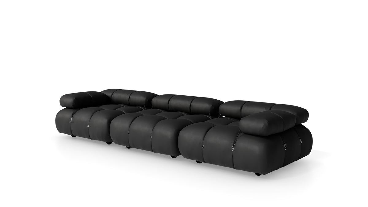 Black Leather Mario Bellini Camaleonda 3-Seater Sofa reproduction, Caméléonde Sofa: Three-Seater Low Back by Archetype Forms, in the USA and Canada - Front Angle