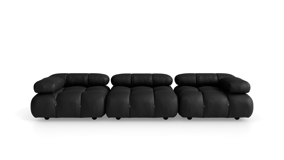 Black Leather Mario Bellini Camaleonda 3-Seater Sofa reproduction, Caméléonde Sofa: Three-Seater Low Back by Archetype Forms, in the USA and Canada - Front