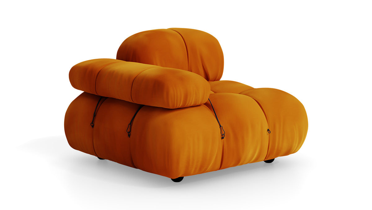Golden Ochre Velvet Mario Bellini Camaleonda Armchair reproduction, Caméléonde Armchair: High Back Low Arm by Archetype Forms, in the USA and Canada - Hero