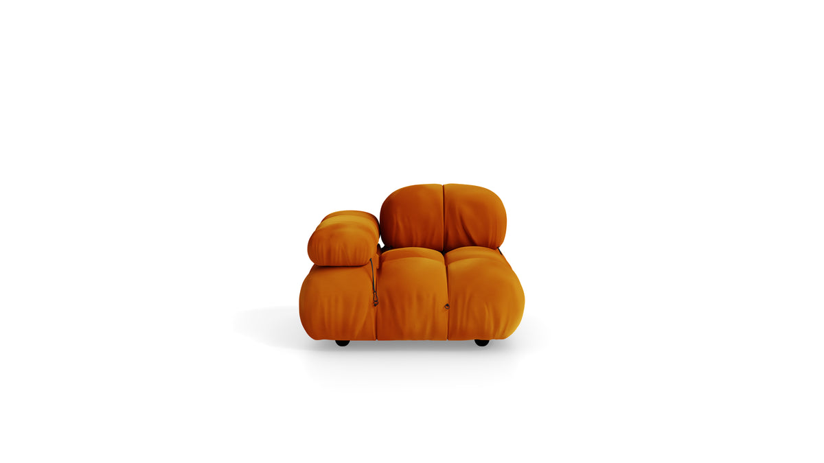 Golden Ochre Velvet Mario Bellini Camaleonda Armchair reproduction, Caméléonde Armchair: High Back Low Arm by Archetype Forms, in the USA and Canada - Front