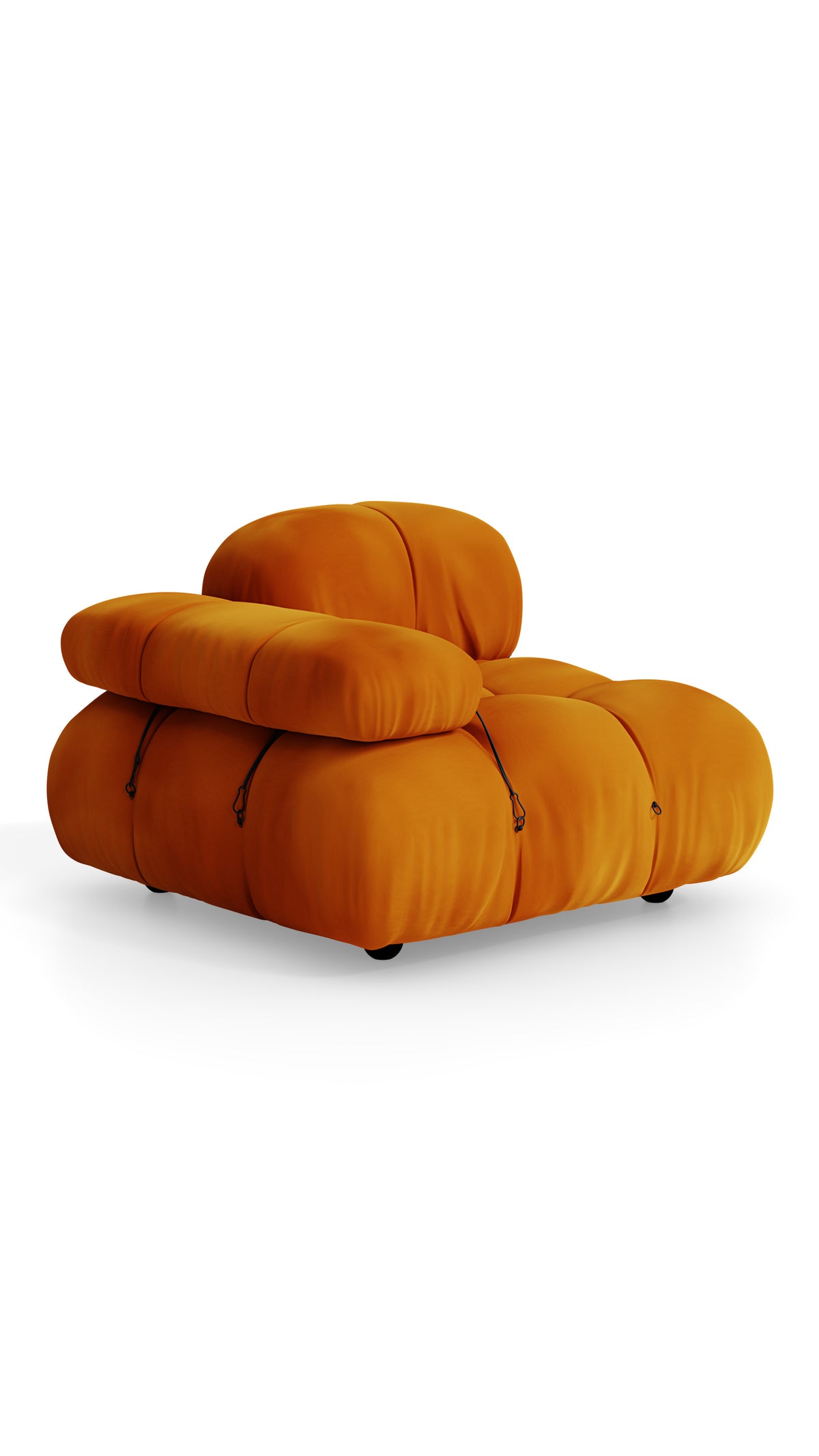 Golden Ochre Velvet Mario Bellini Camaleonda Armchair reproduction, Caméléonde Armchair: High Back Low Arm by Archetype Forms, in the USA and Canada - Mobile Hero