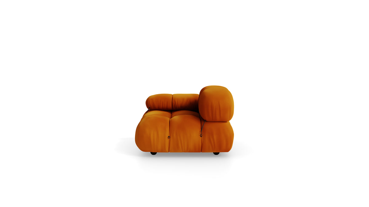 Golden Ochre Velvet Mario Bellini Camaleonda Armchair reproduction, Caméléonde Armchair: High Back Low Arm by Archetype Forms, in the USA and Canada - Side