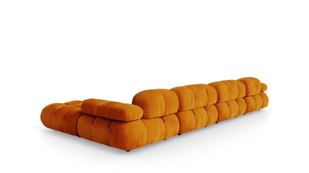 Golden Ochre Velvet Mario Bellini Camaleonda Sectional Sofa reproduction, Caméléonde Sectional: Five-Module with Ottoman by Archetype Forms, in the USA and Canada - Back Angle