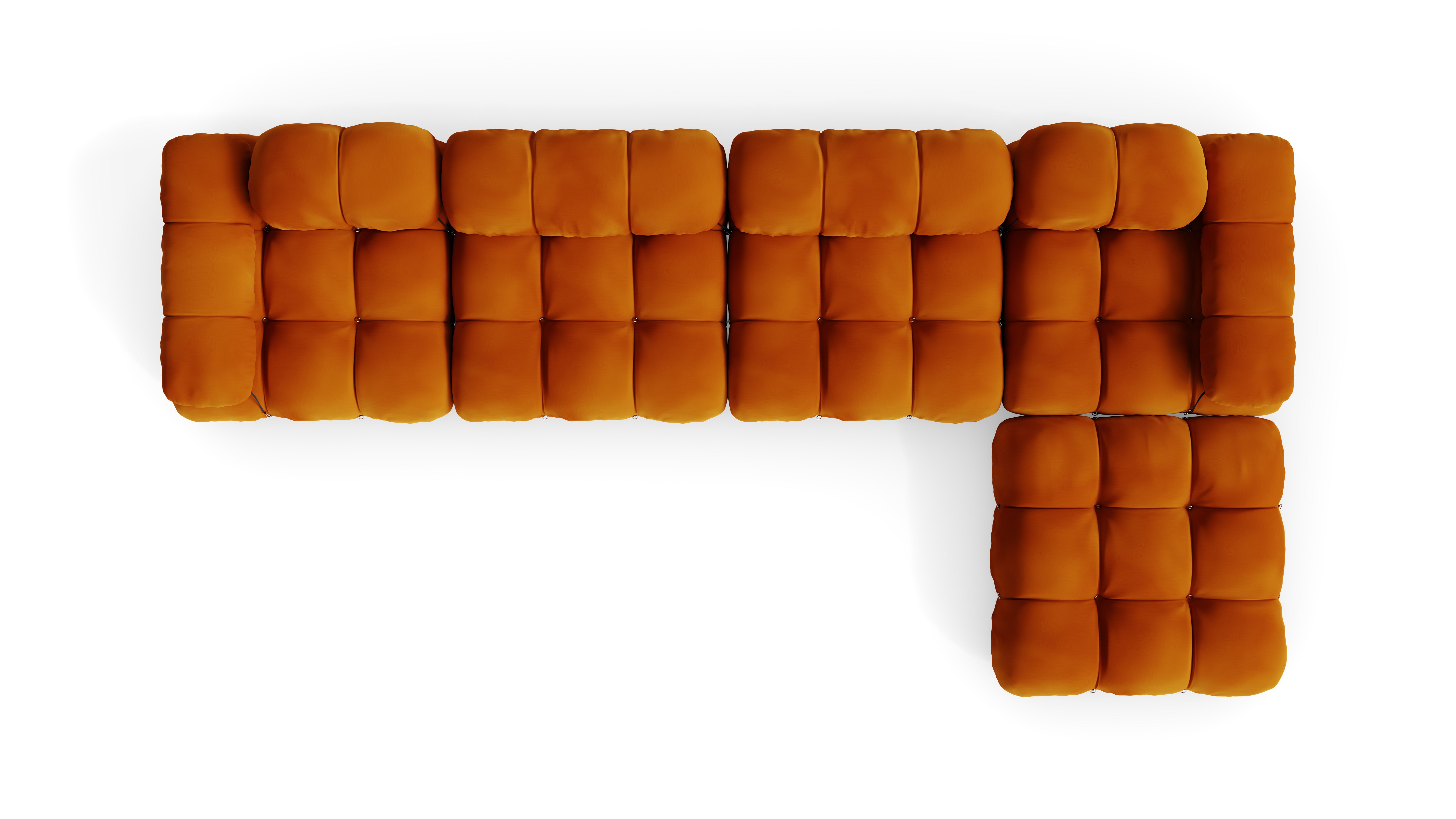 Golden Ochre Velvet Mario Bellini Camaleonda Sectional Sofa reproduction, Caméléonde Sectional: Five-Module with Ottoman by Archetype Forms, in the USA and Canada - Birds Eye View