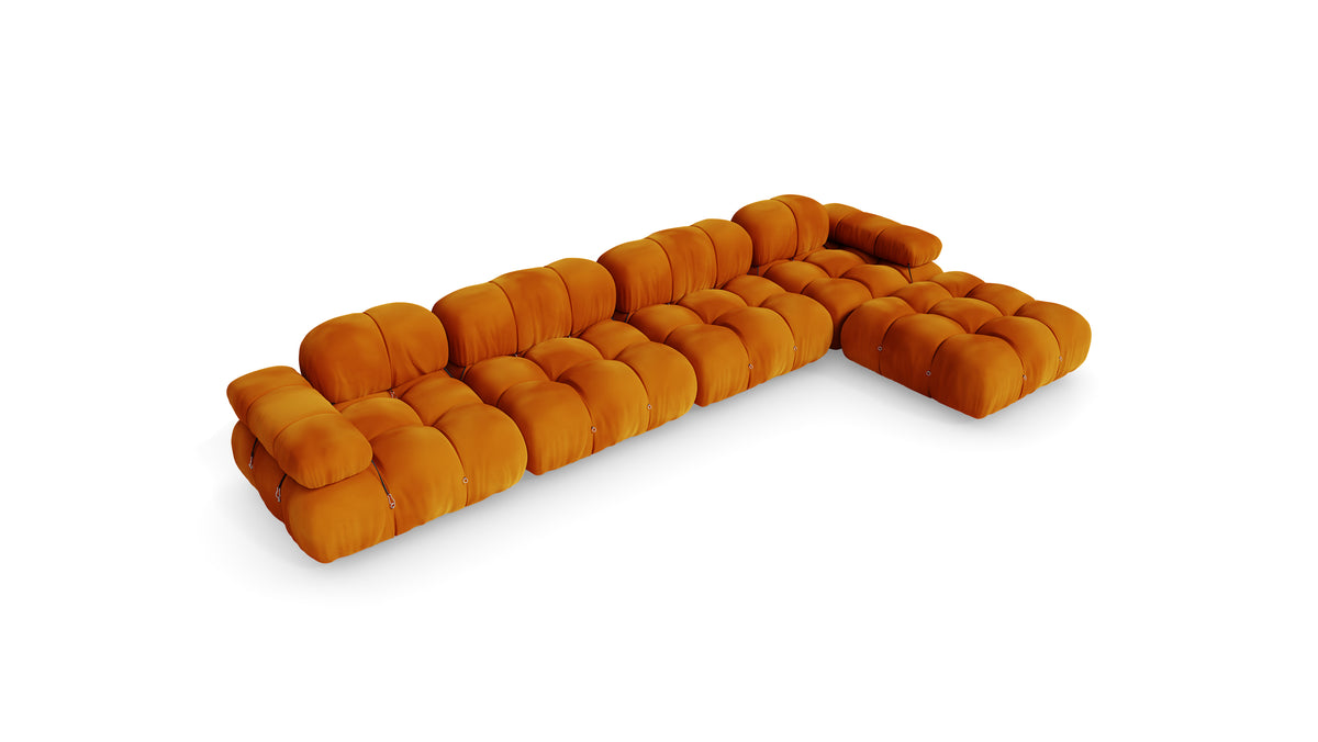Golden Ochre Velvet Mario Bellini Camaleonda Sectional Sofa reproduction, Caméléonde Sectional: Five-Module with Ottoman by Archetype Forms, in the USA and Canada - Hero