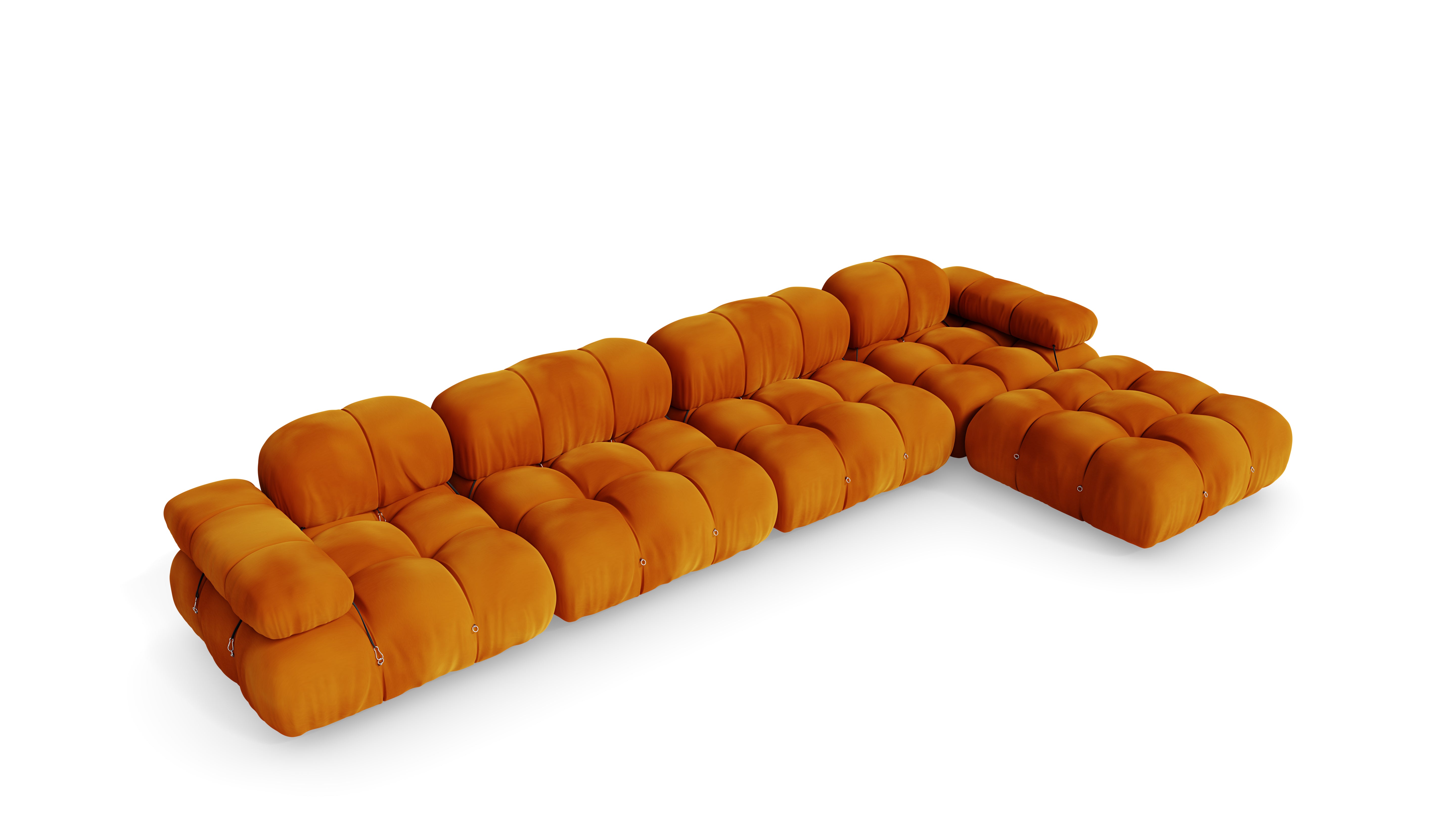Golden Ochre Velvet Mario Bellini Camaleonda Sectional Sofa reproduction, Caméléonde Sectional: Five-Module with Ottoman by Archetype Forms, in the USA and Canada - Elevated Front Angle 2