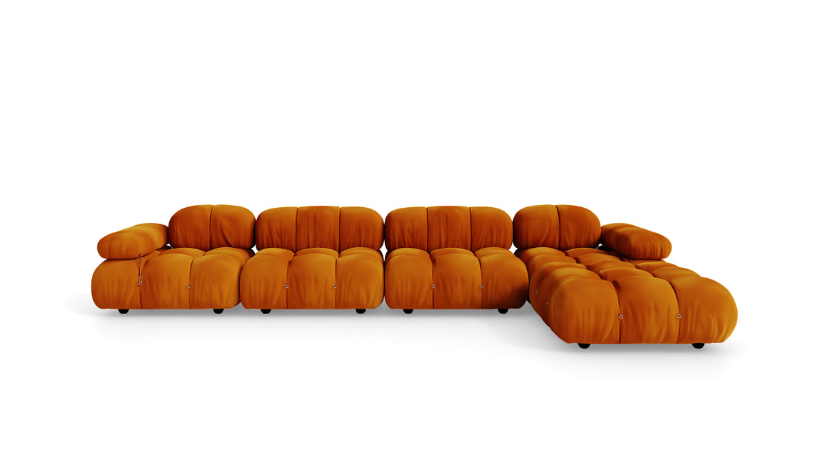 Golden Ochre Velvet Mario Bellini Camaleonda Sectional Sofa reproduction, Caméléonde Sectional: Five-Module with Ottoman by Archetype Forms, in the USA and Canada - Front
