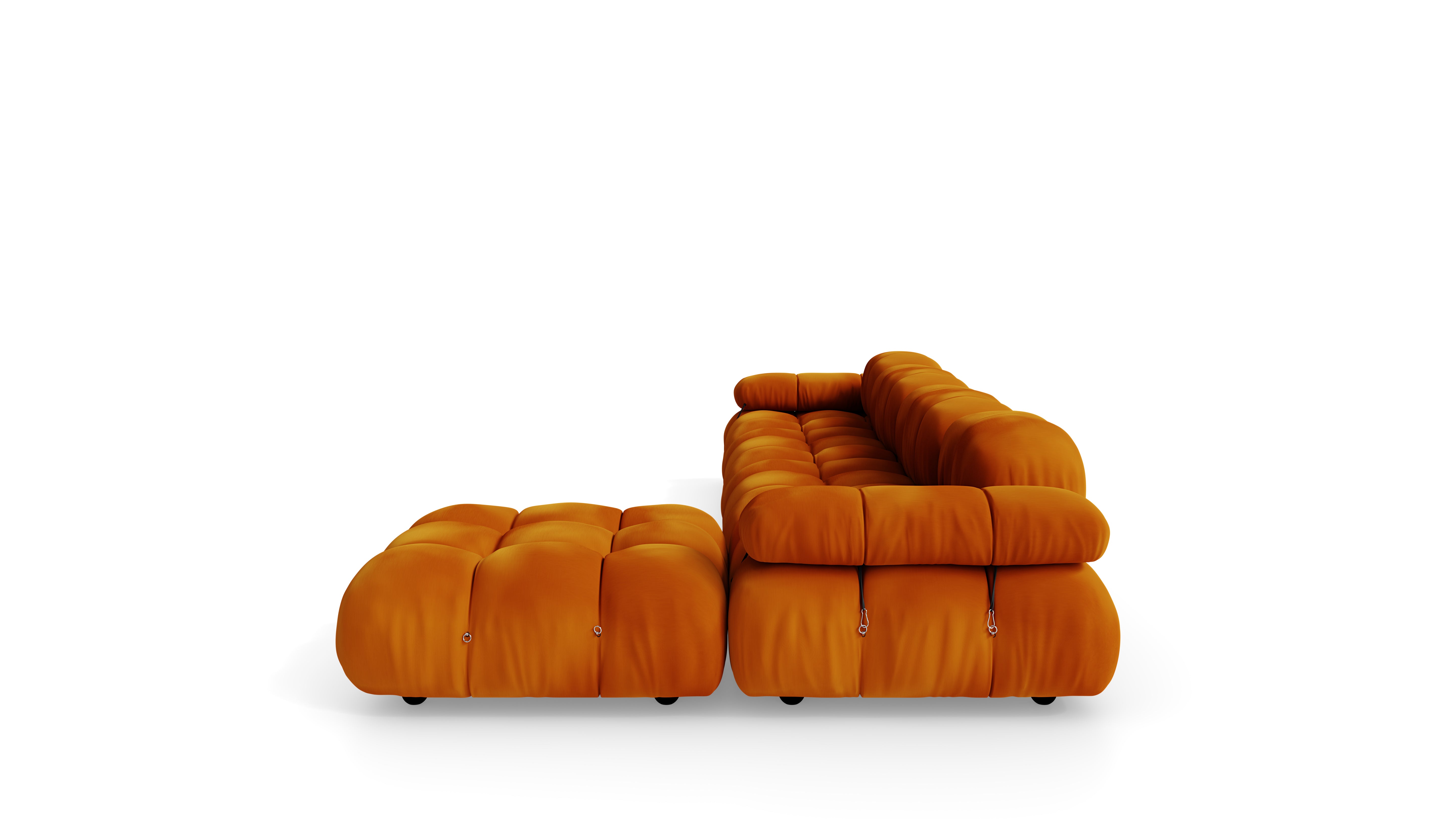 Golden Ochre Velvet Mario Bellini Camaleonda Sectional Sofa reproduction, Caméléonde Sectional: Five-Module with Ottoman by Archetype Forms, in the USA and Canada - Side