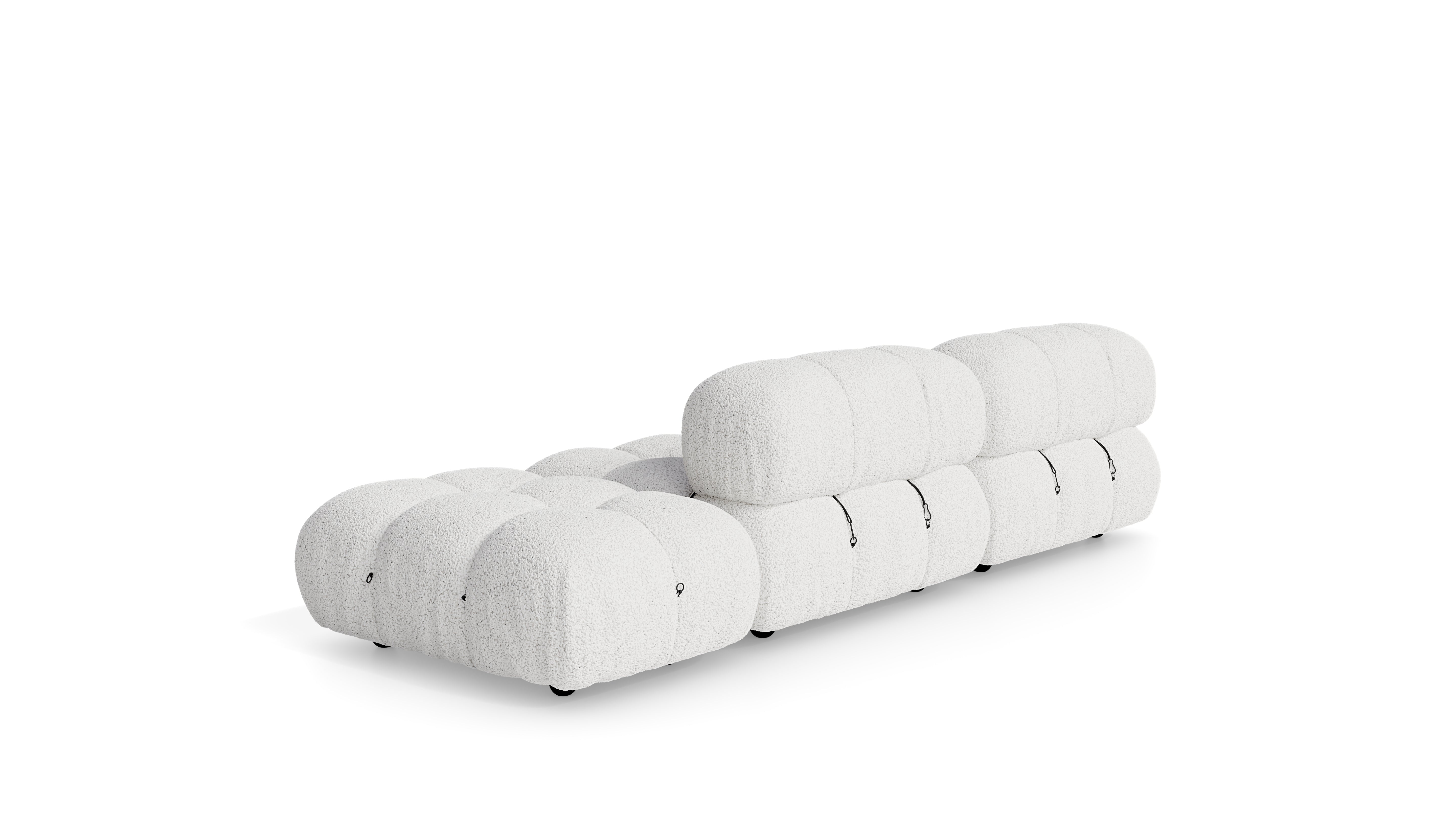 Marshmallow White Boucle Mario Bellini Camaleonda Sofa reproduction, Caméléonde Sofa: Three-Module with Ottoman End by Archetype Forms, in the USA and Canada - Back Angle