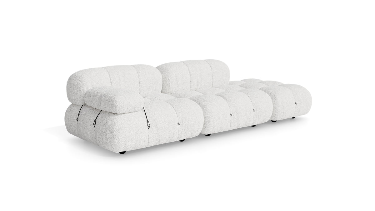 Marshmallow White Boucle Mario Bellini Camaleonda Sofa reproduction, Caméléonde Sofa: Three-Module with Ottoman End by Archetype Forms, in the USA and Canada - Hero