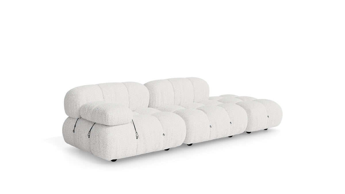 Marshmallow White Boucle Mario Bellini Camaleonda Sofa reproduction, Caméléonde Sofa: Three-Module with Ottoman End by Archetype Forms, in the USA and Canada - Front Angle 2